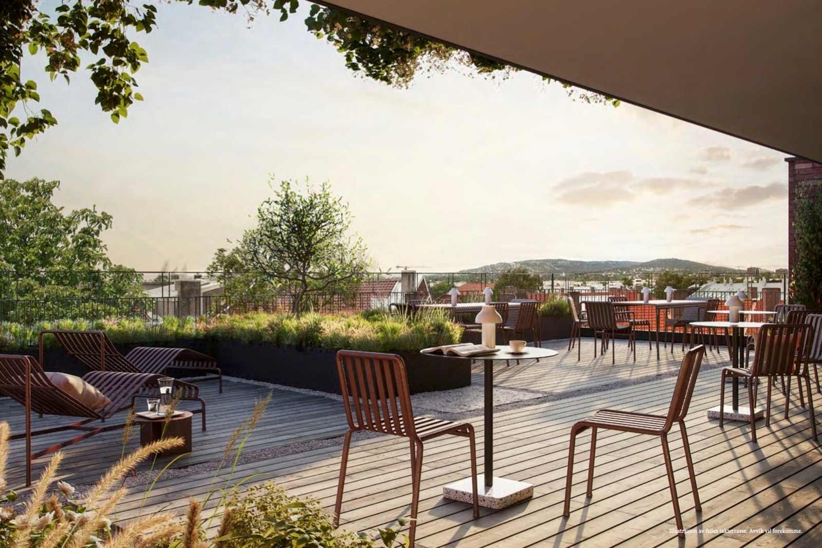 Stor solrik felles sydvestvendt takterrasse med heisadkomst. Galleribilde
