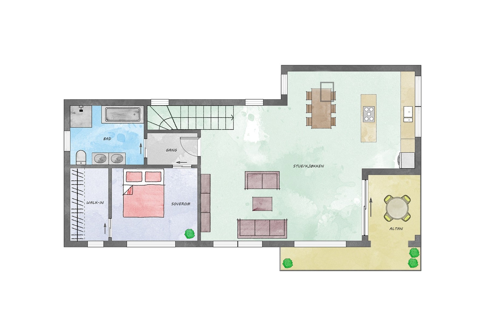 Husets 2. etasje har et areal på 81 m² + terrasse på 12.9 m² Galleribilde