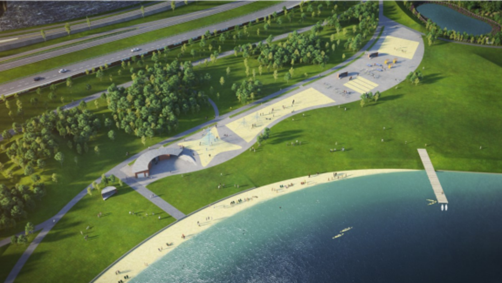 Illustrasjon for opparbeidelse av område ved Storavannet. Planlagt ferdigstilt i 2028. Galleribilde