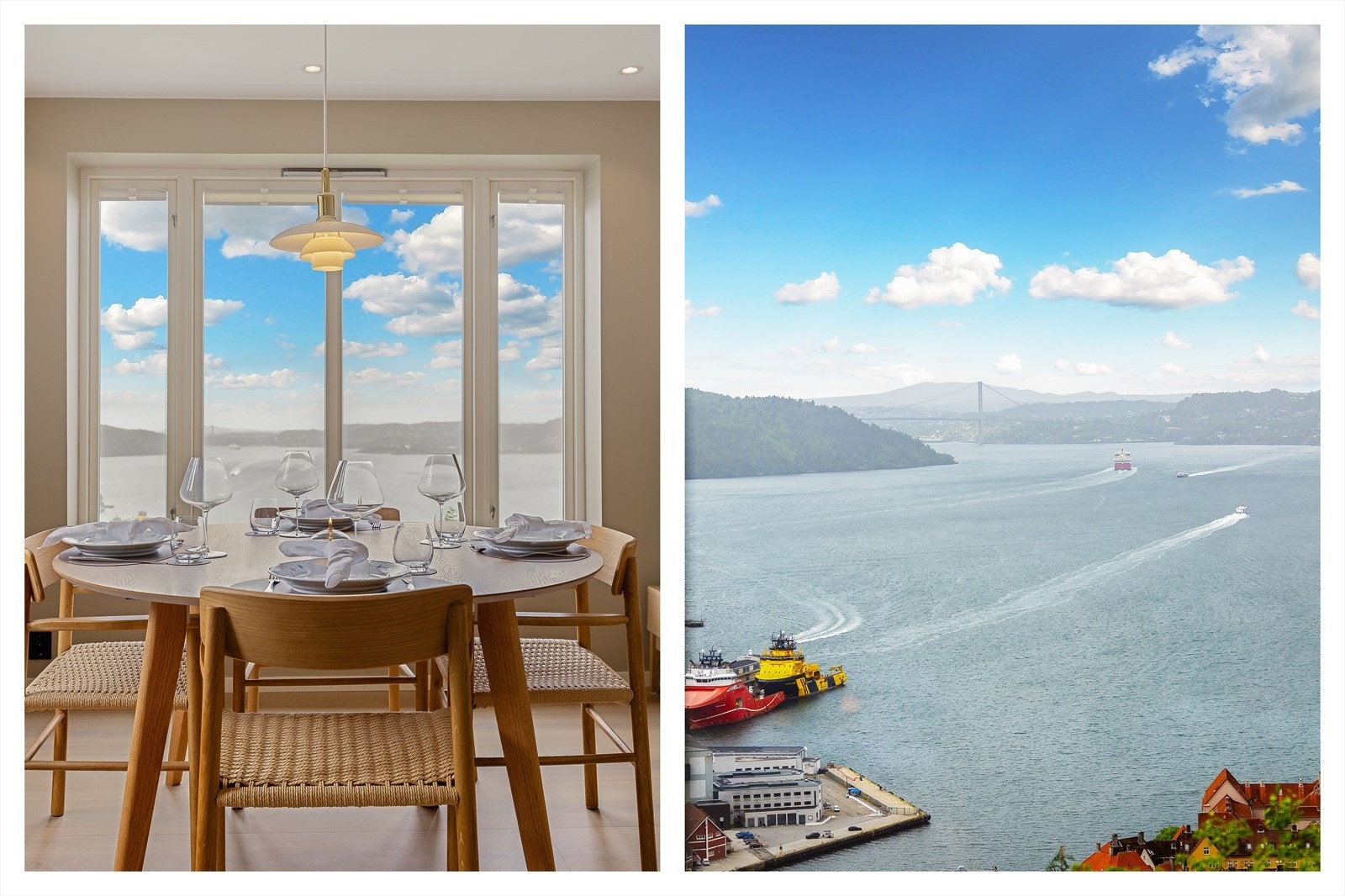 Fra spiseplassen har man en flott utsikt over innseilingen til Bergen. Galleribilde
