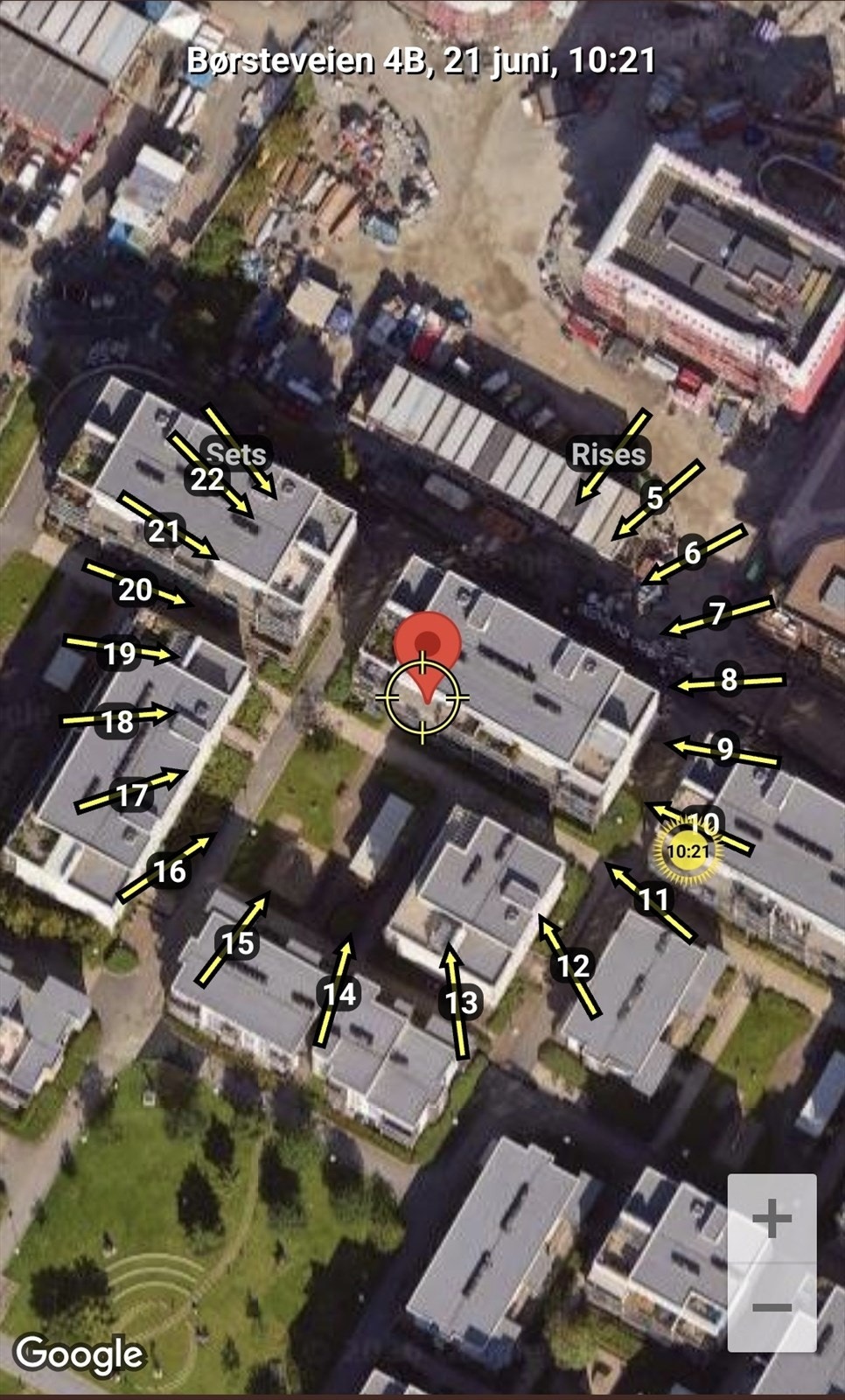Solkart sommertid - kun til illustrasjon. Selger opplyser om sol fra ca. kl. 09:30 til 21:00 sommertid. Galleribilde