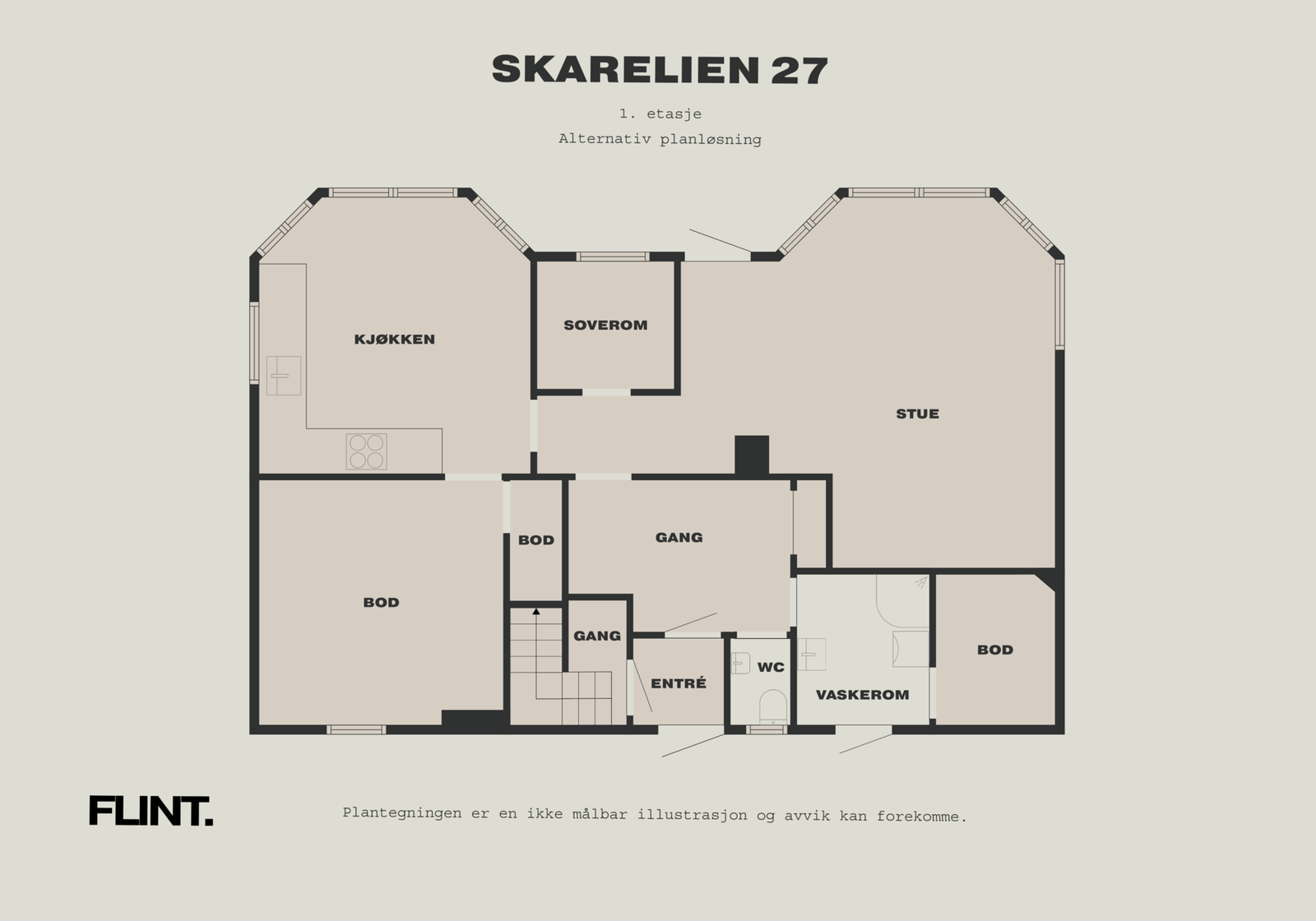 Alternativ plantegning 1.etasje med ekstra soverom Galleribilde