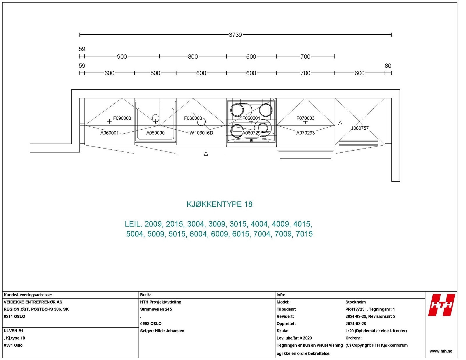 Kjøkkentegning for leilighet 5009, Kjøkkentype 18 side 2 Galleribilde