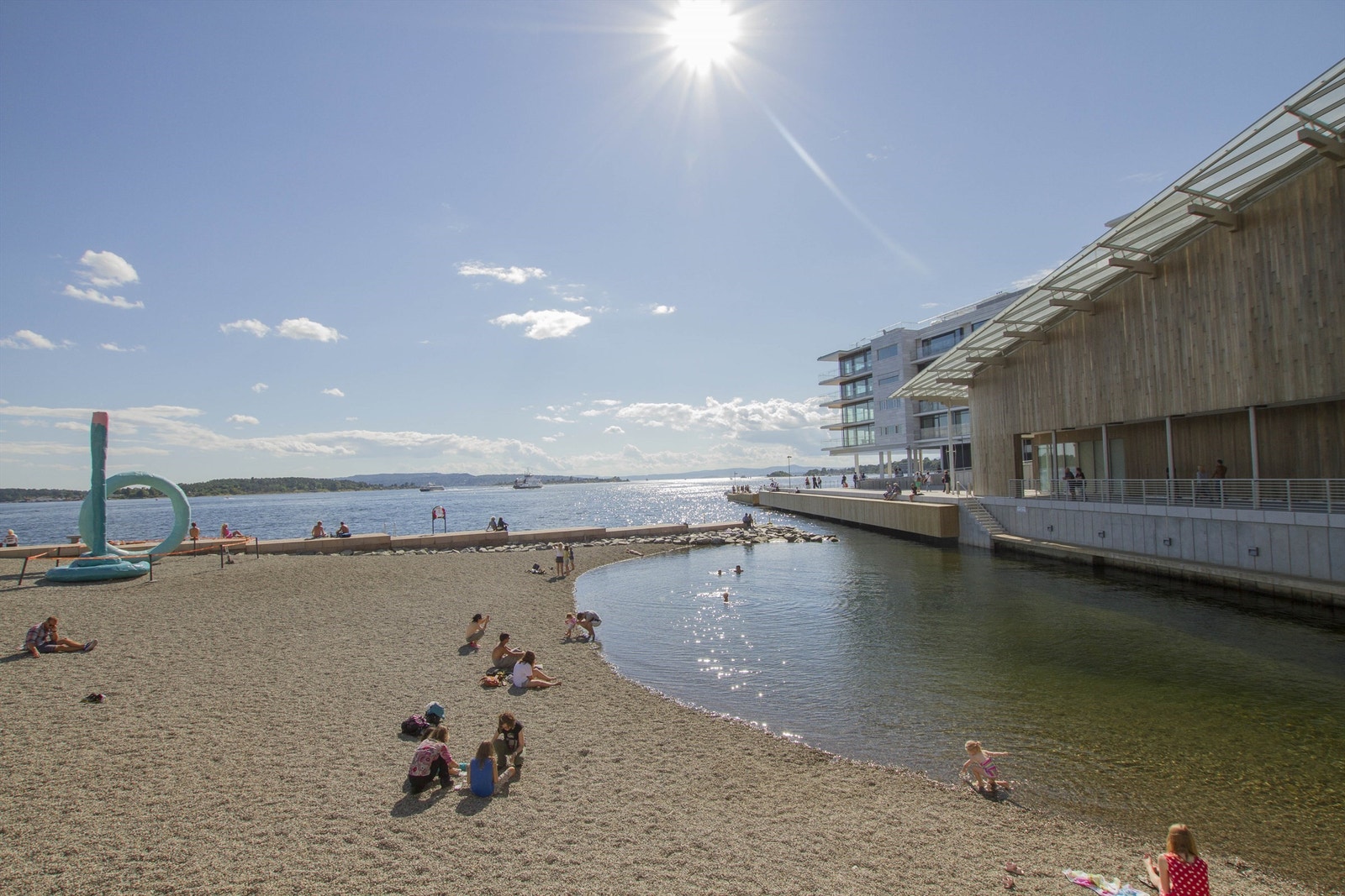 Lange strandpromenader og egen strand på Tjuvholmen. Galleribilde