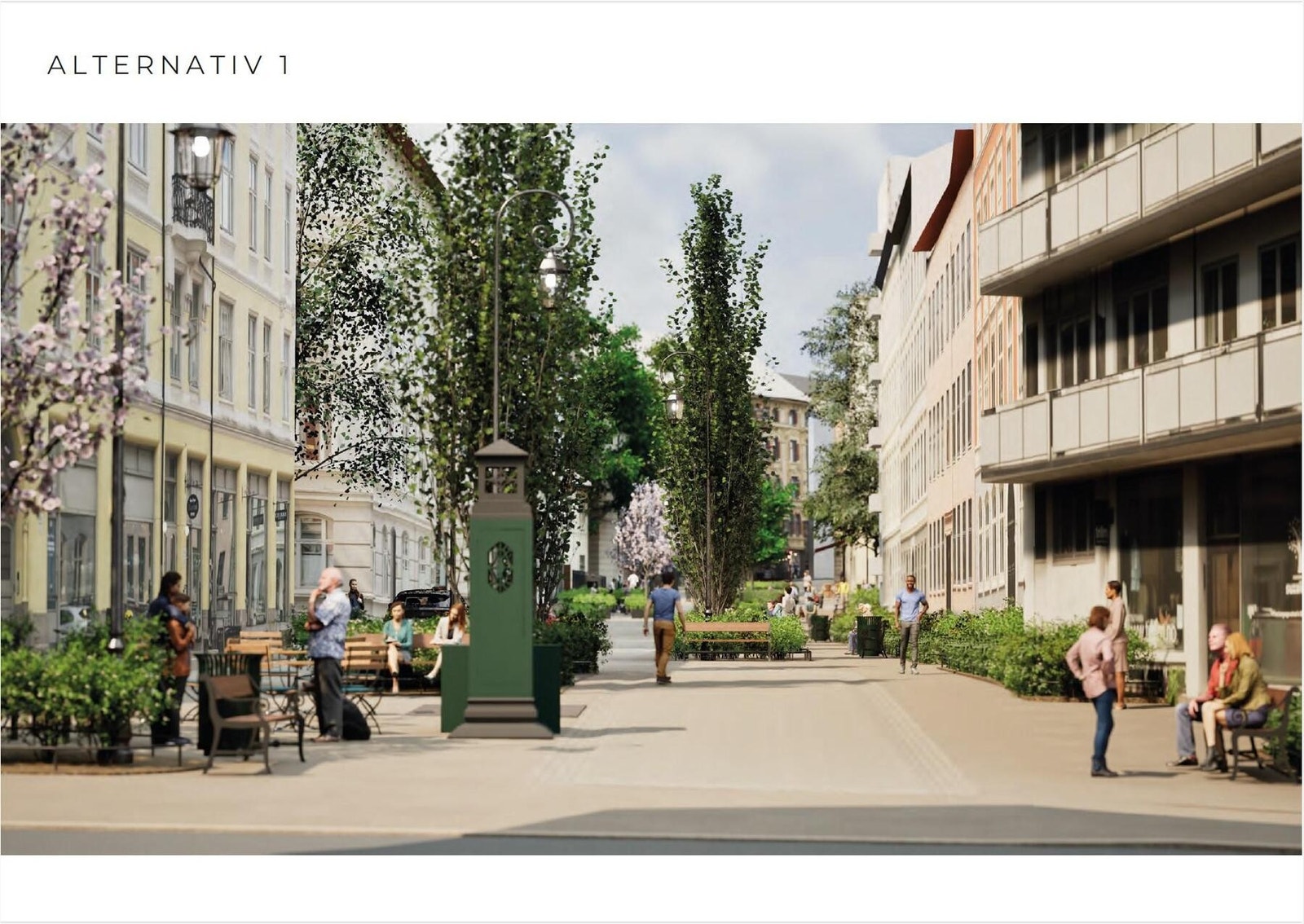 Forslag til hvordan den nye parkgaten i nedre del av Hegdehaugsveien skal se ut. Galleribilde