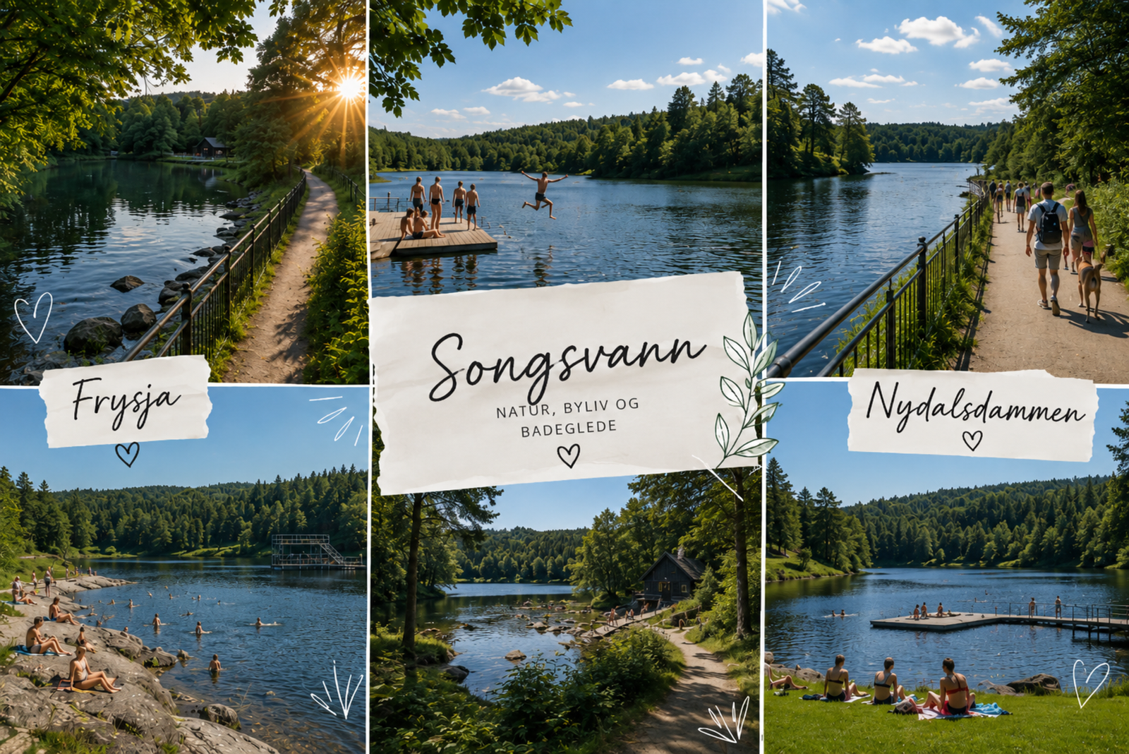 kort vei til badeplasser som Frysja, Nydalsdammen og Songsvann Galleribilde