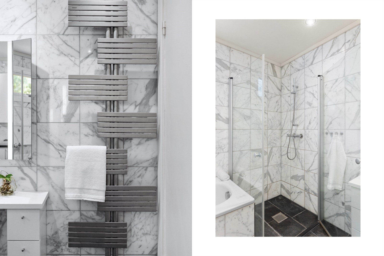 Vannbåren håndkletørker bidrar til ekstra komfort og en behagelig hotellfølelse i hverdagen. Badet har tidligere vært et soverom og er ikke bruksendret/omsøkt. Galleribilde