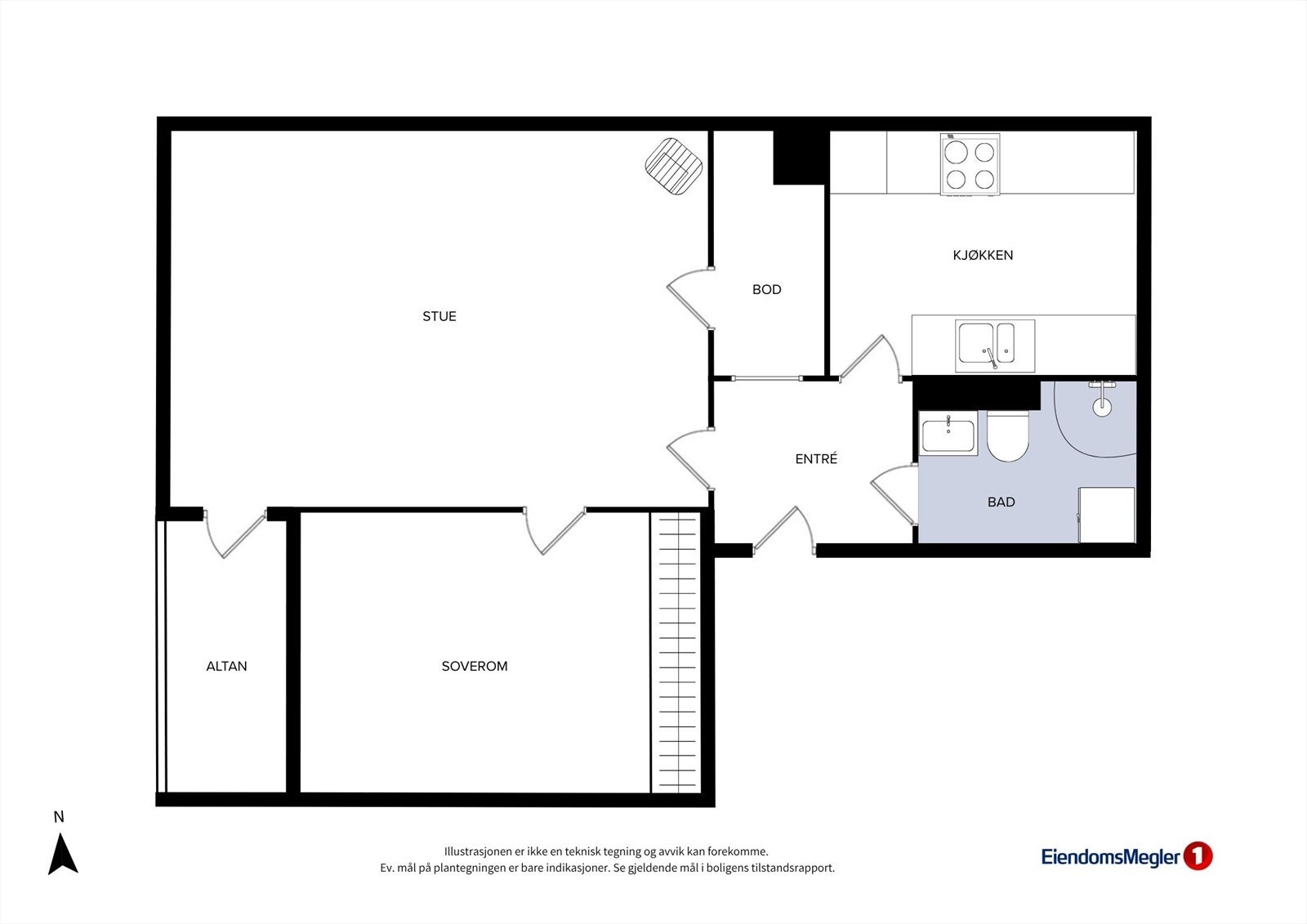 Leiligheten har en arealeffektiv planløsning med separat kjøkken, romslig stue og soverom på hele 13 m²! Galleribilde