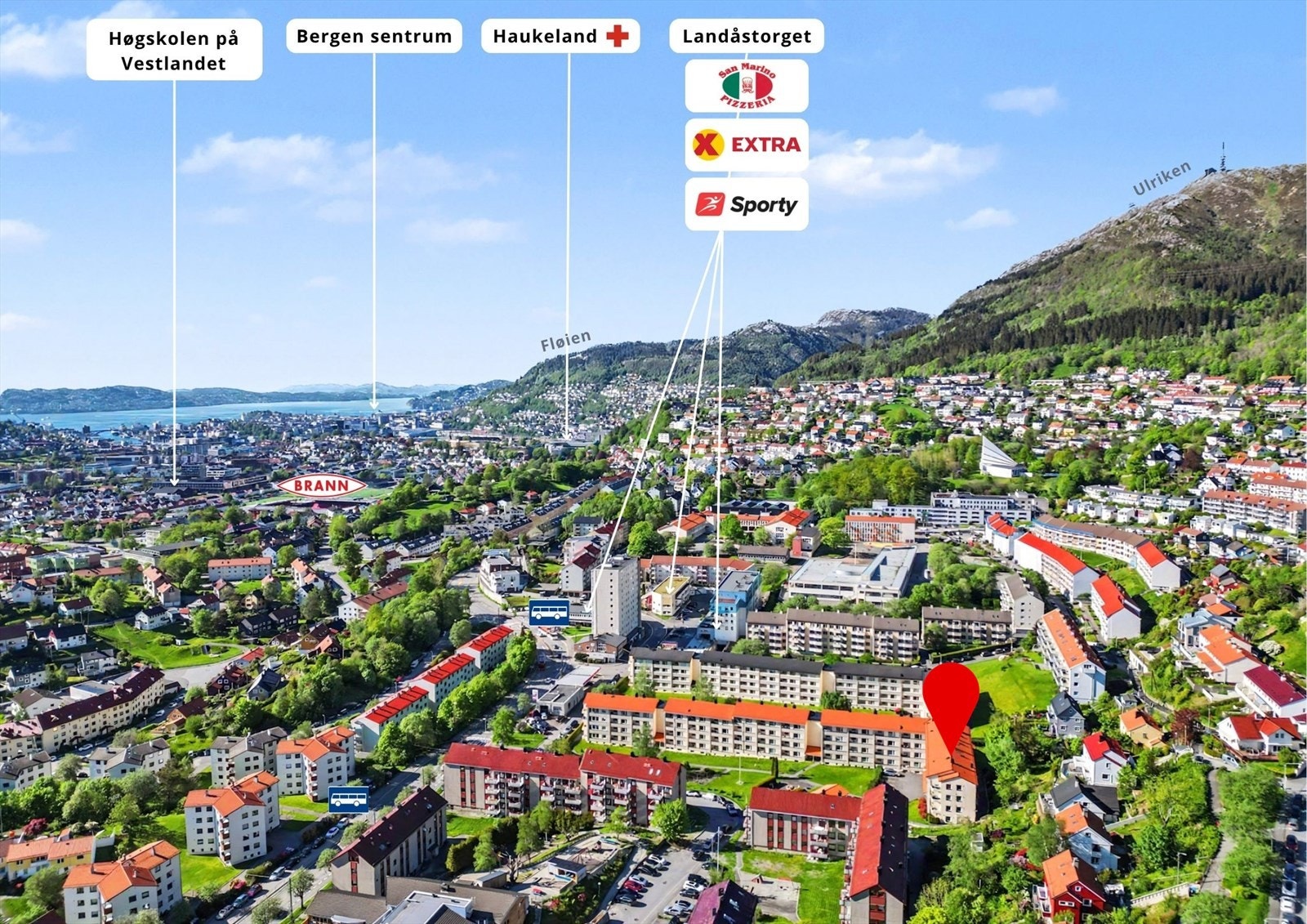 Gangavstand til Landåstorget med butikker og servicetilbud, og kort vei til byfjellet Ulriken. Galleribilde