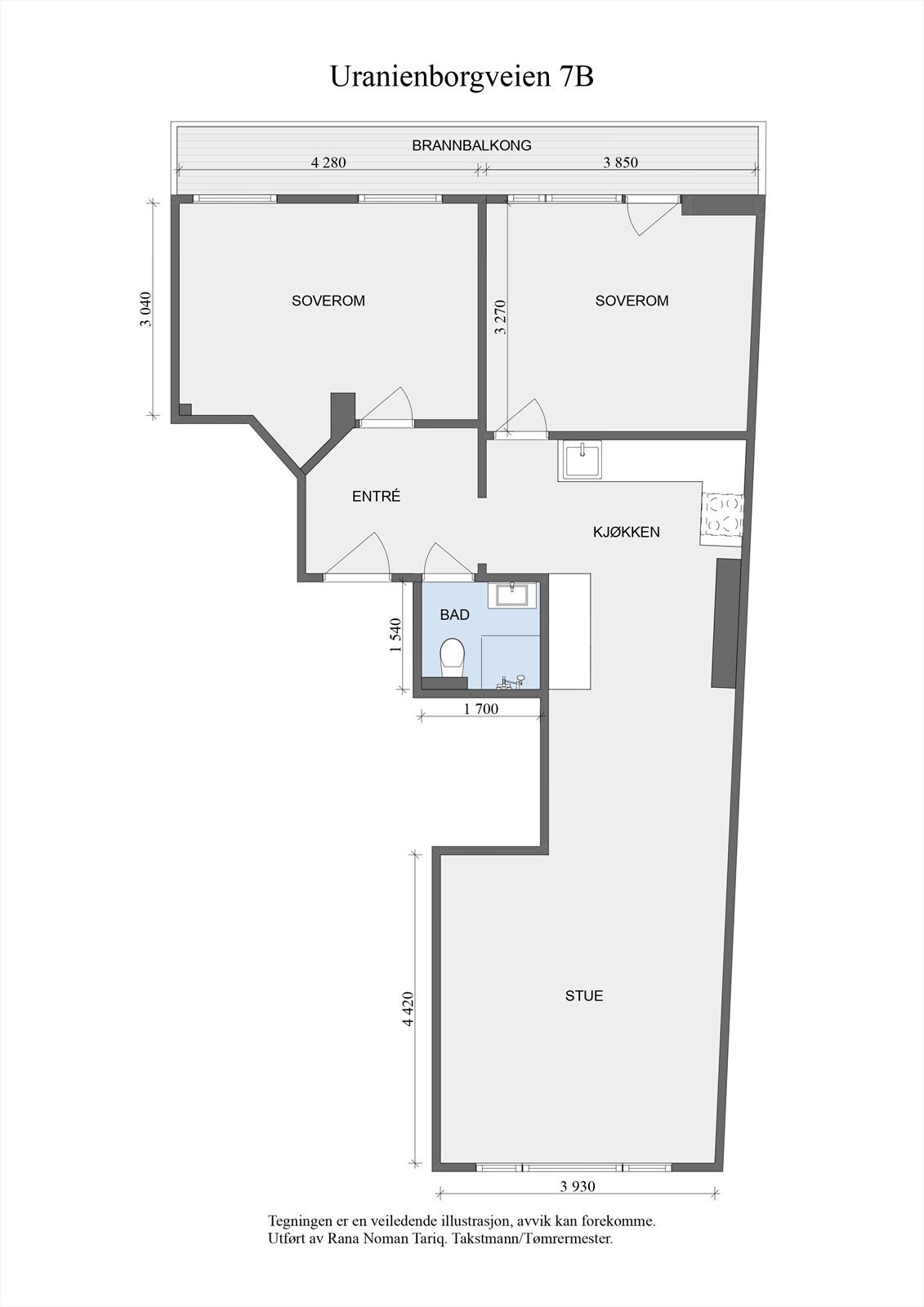 Leiligheten har en praktisk rominndeling med entré, bad, stue/kjøkken og to soverom. Galleribilde