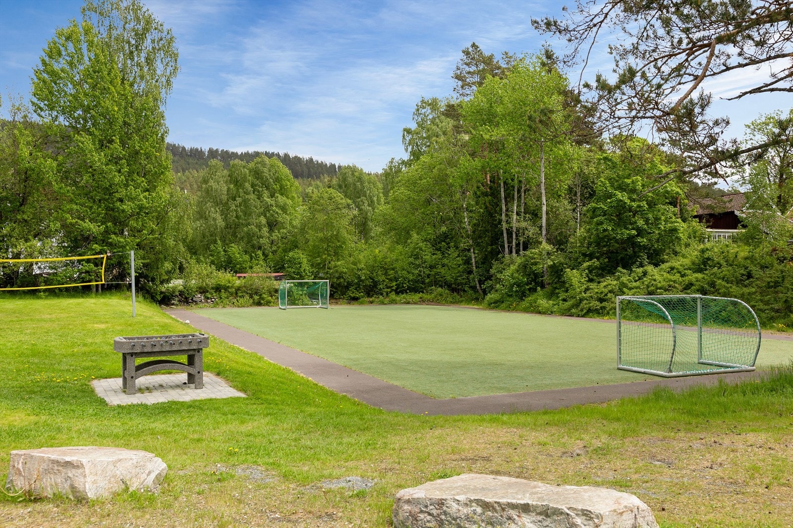 Ved dammen er det også flere aktivitetsmuligheter, som blant annet fotball- og volleyballbane. Galleribilde