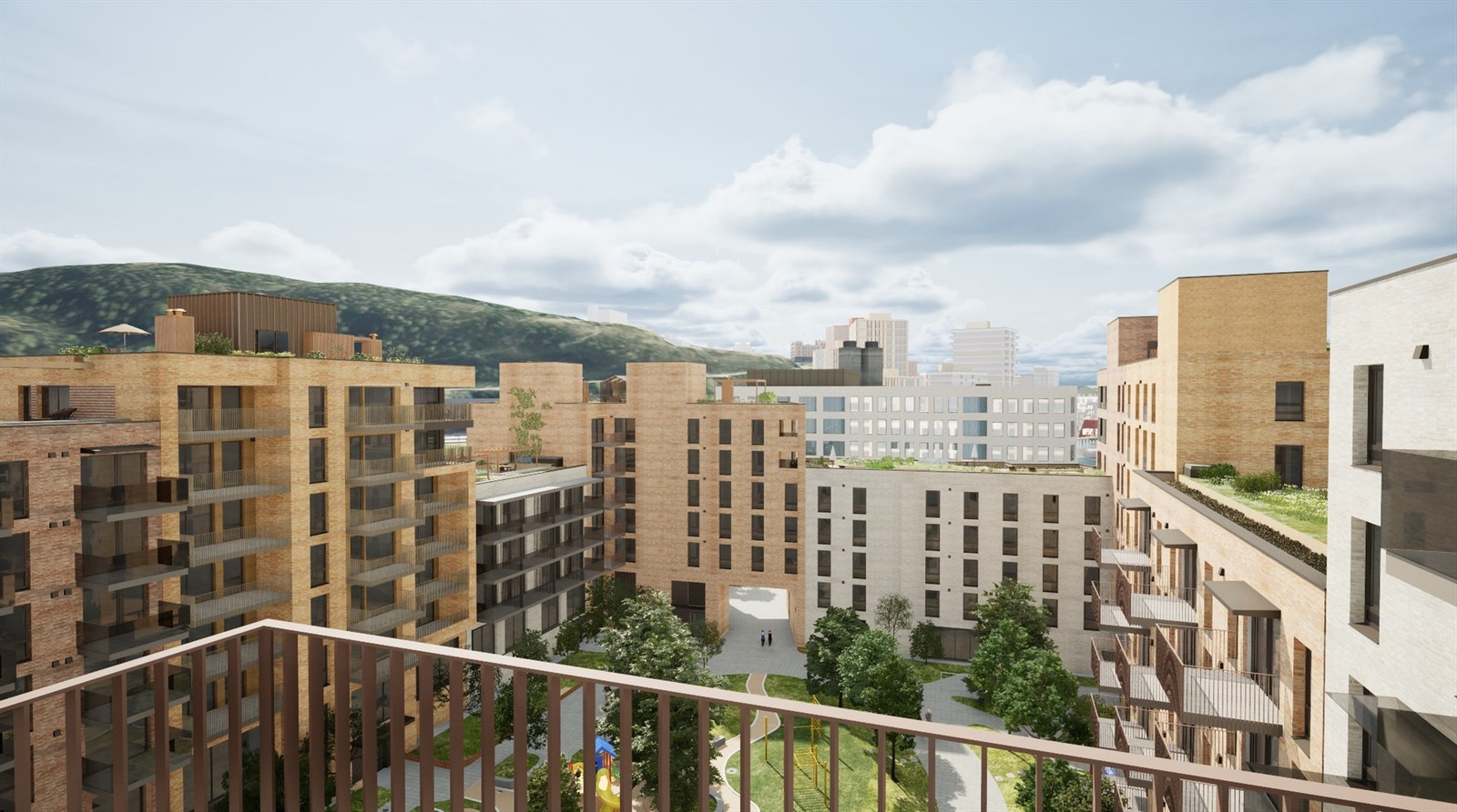 Illustrasjon | Utsyn fra den sørvendte balkongen på 6 m². Avvik kan forekomme. Galleribilde