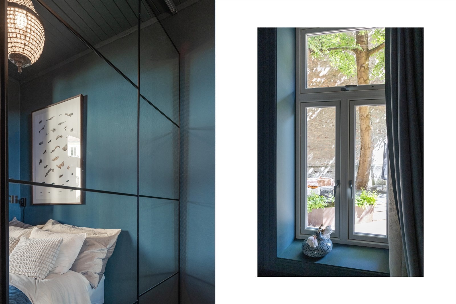 Detalj og utsikt fra soverom mot rolig og frodig bakgård. Galleribilde