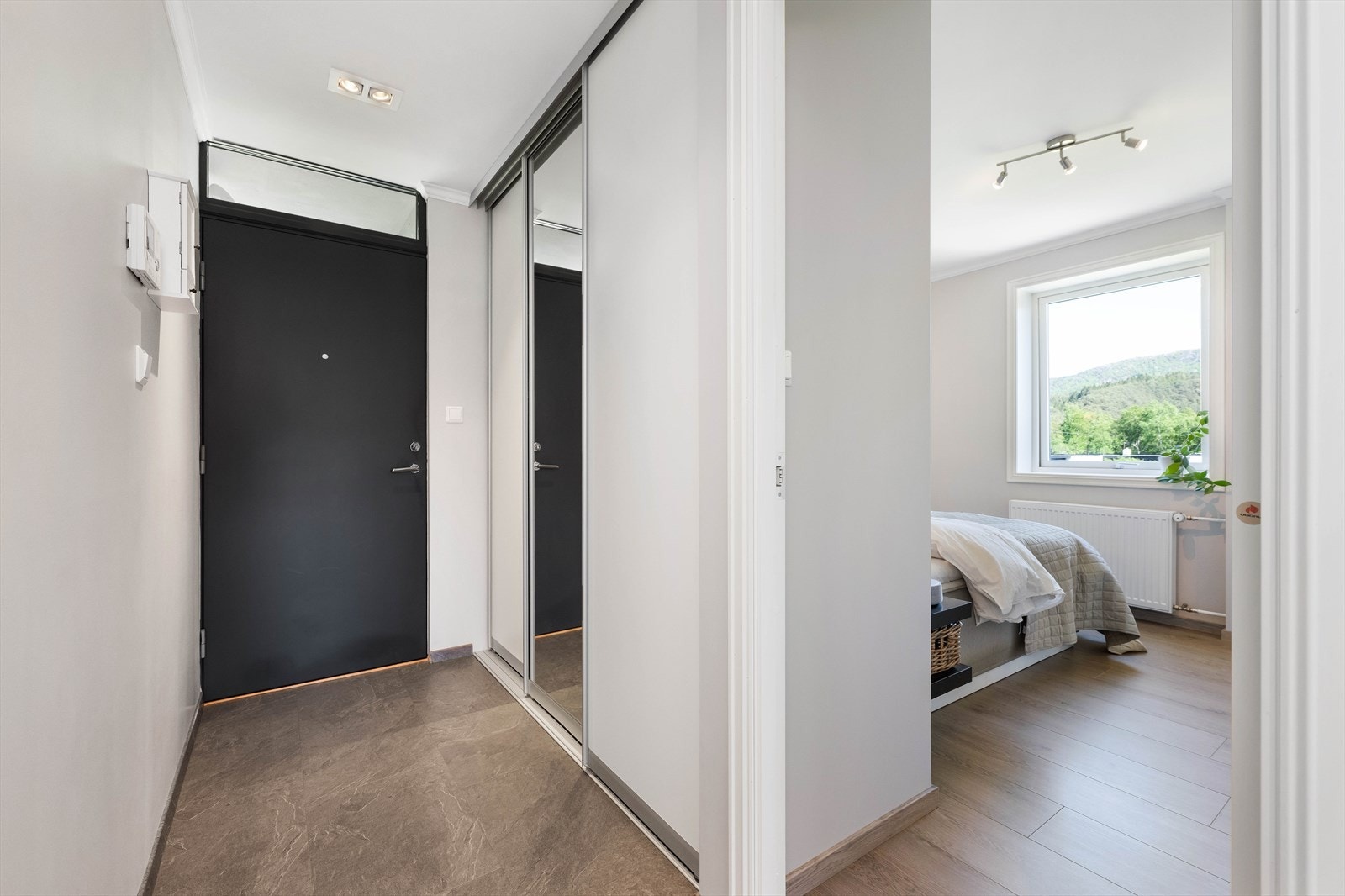 Entré med brann- og lydklassifisert dør. Downlights i taket ble installert i 2012. Galleribilde
