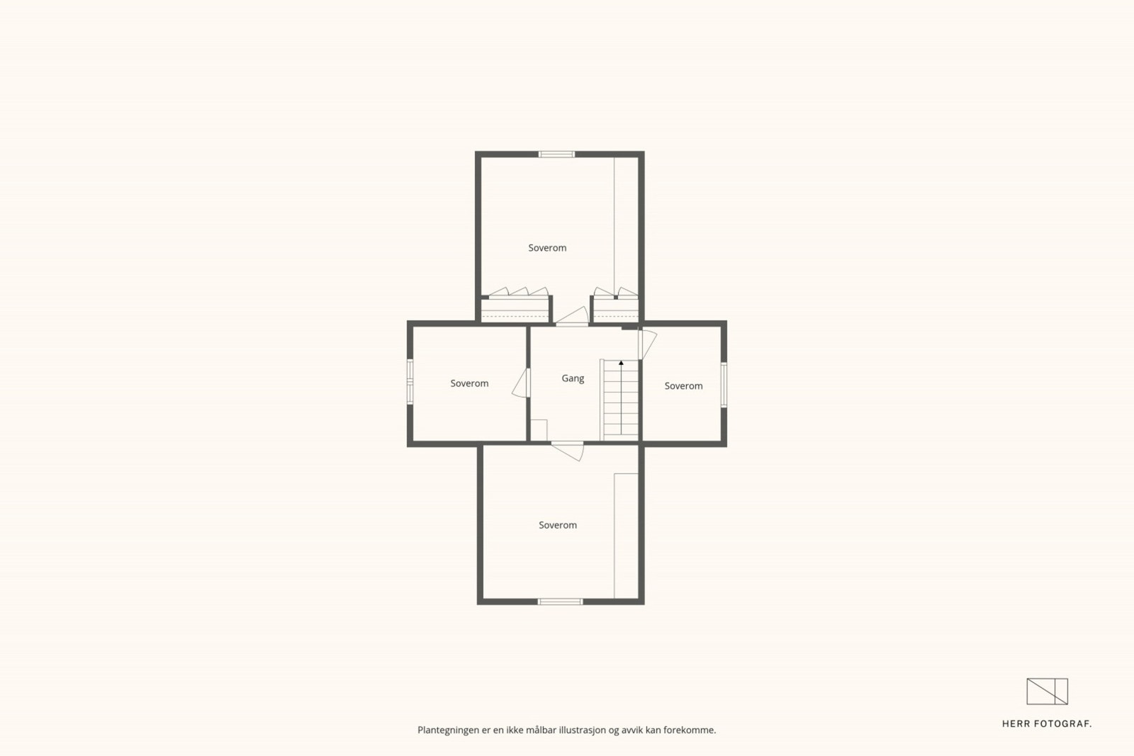 Loft |Gang/trapperom (7,6 m²), soverom
(12,6 m²), soverom 2 (11,9 m²), soverom 3 (7,8 m²) og soverom 4 (5,6 m²) Galleribilde