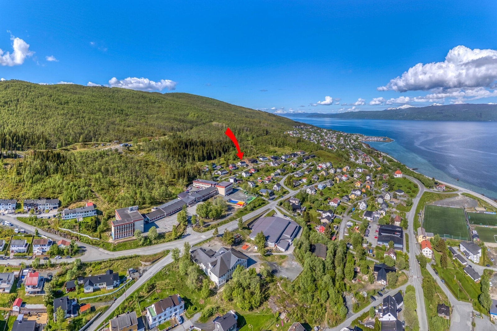 Oversikt over Ankenes med boligens plassering markert. Galleribilde