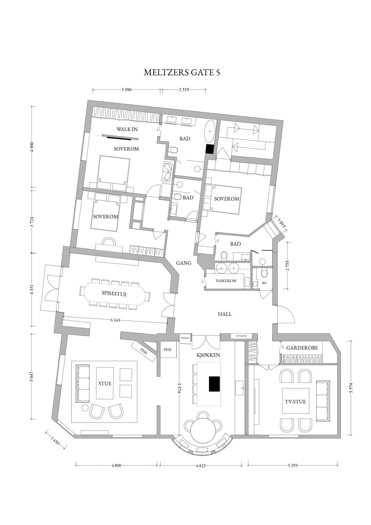 Koseptskisse for ny planløsning i leiligheten. Galleribilde