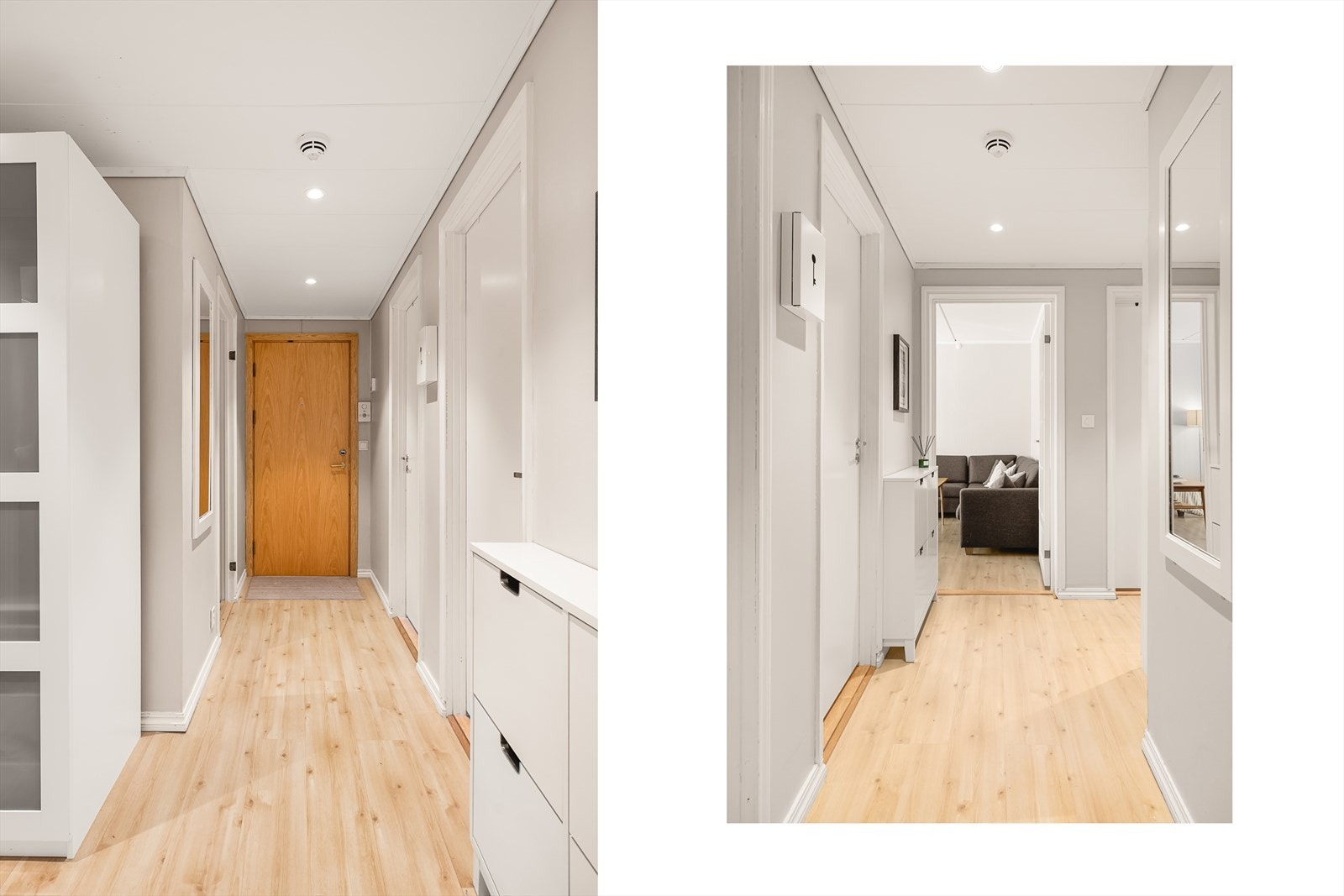 Leiligheten har en gjennomtenkt og funksjonell romløsning som fordeler arealet på en praktisk måte. Entréen/gangen på 6,4m² gir et godt førsteinntrykk og fungerer som et naturlig knutepunkt mellom de ulike sonene i hjemmet. Galleribilde
