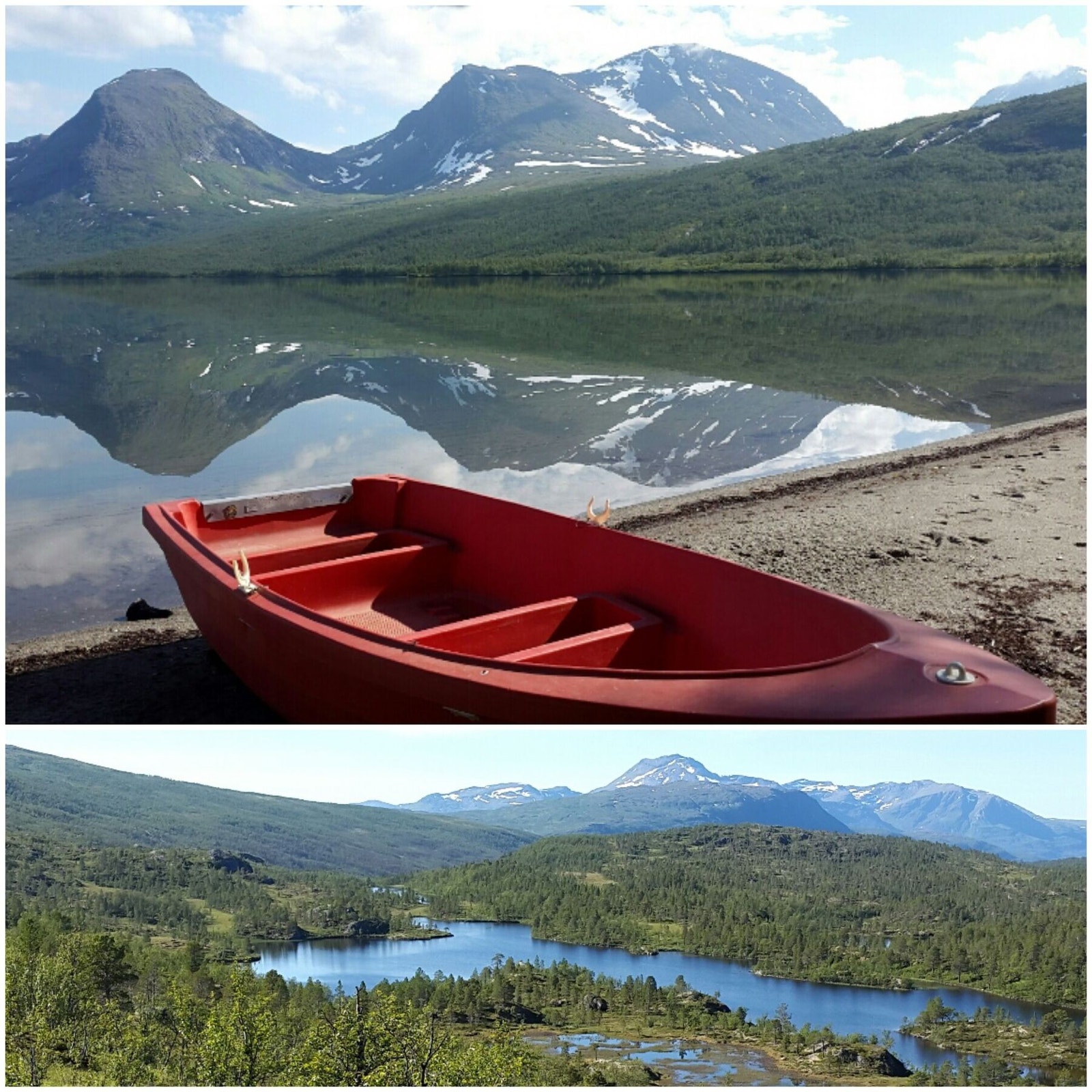 Private bilder - Mariavatnet på nederste bilde er det største av flere små fiskvann ved eiendommen. Båten medfølger salget Galleribilde