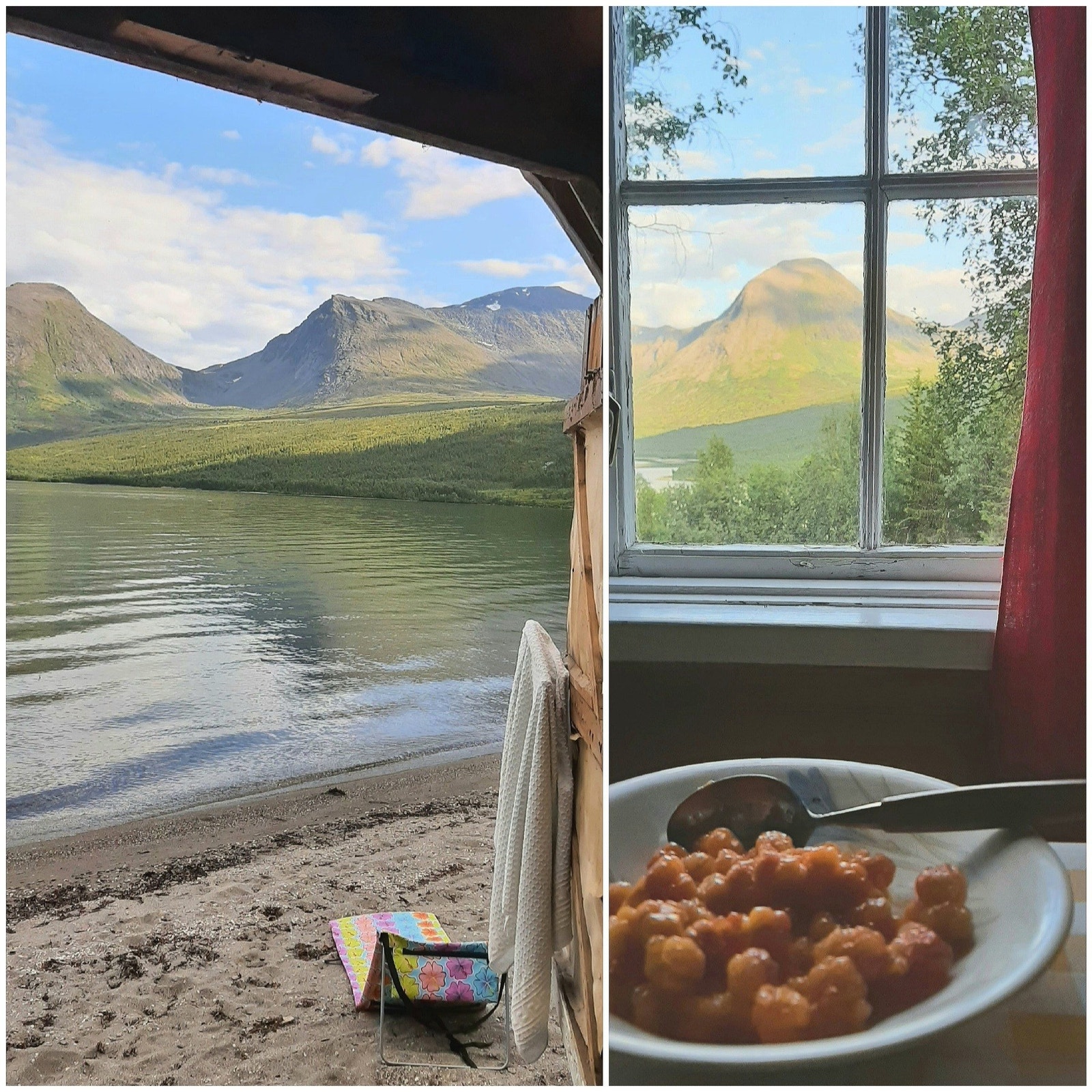 Private bilder - idyll ved naustet og etterpå kan man nyte selvplukkede multer fra egen myr Galleribilde
