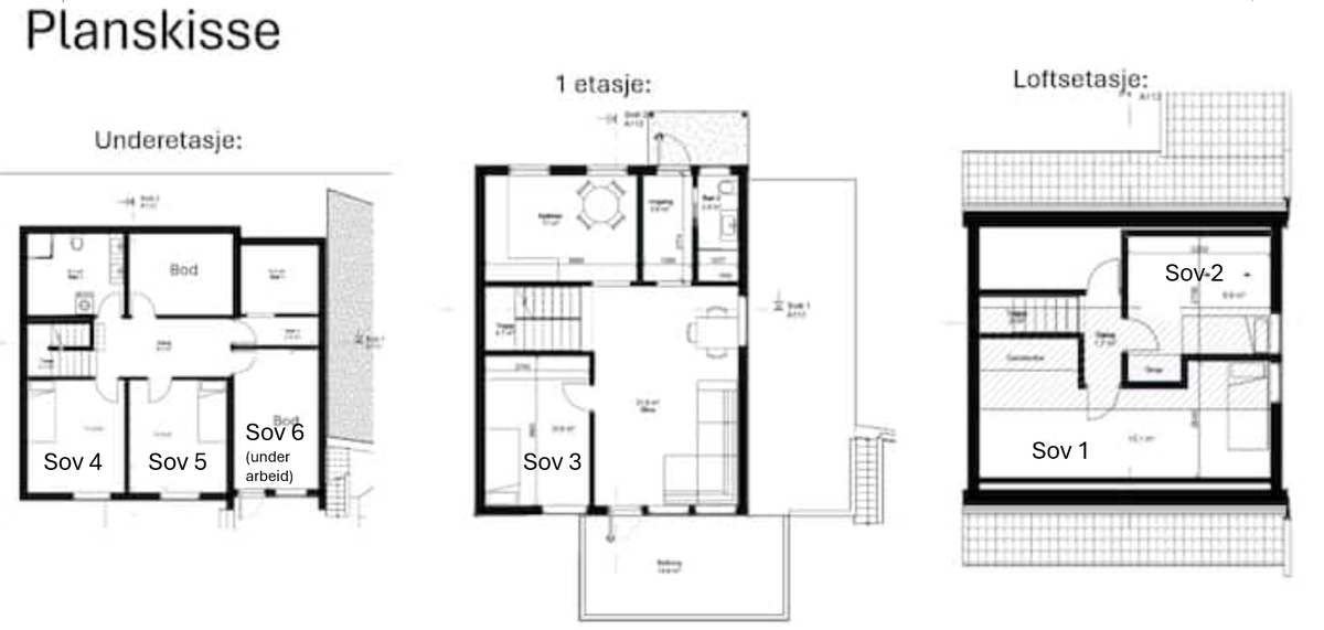 Planskisse rom 1-6 Galleribilde