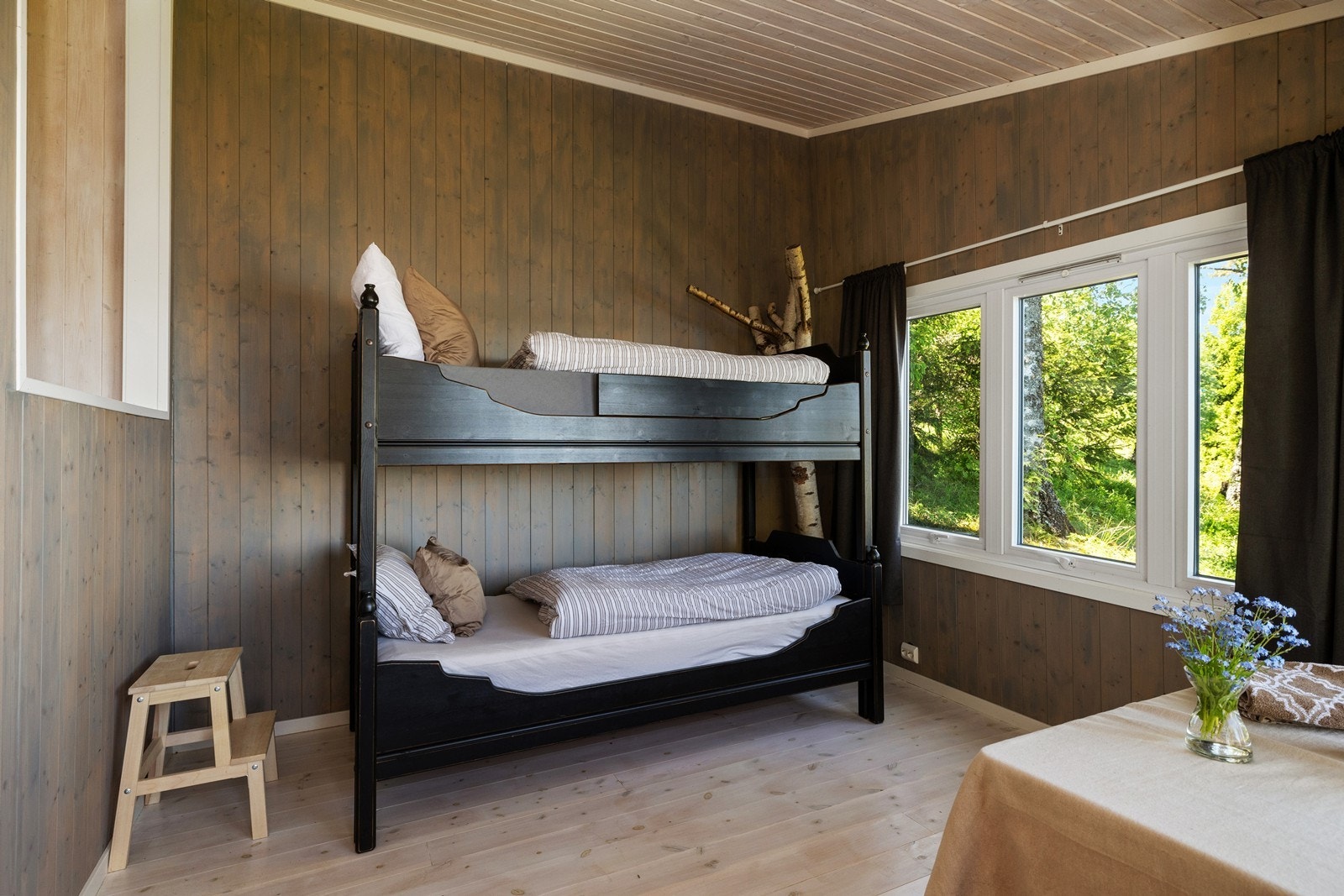 Vegger med malt panel gir et rustikt preg. Galleribilde