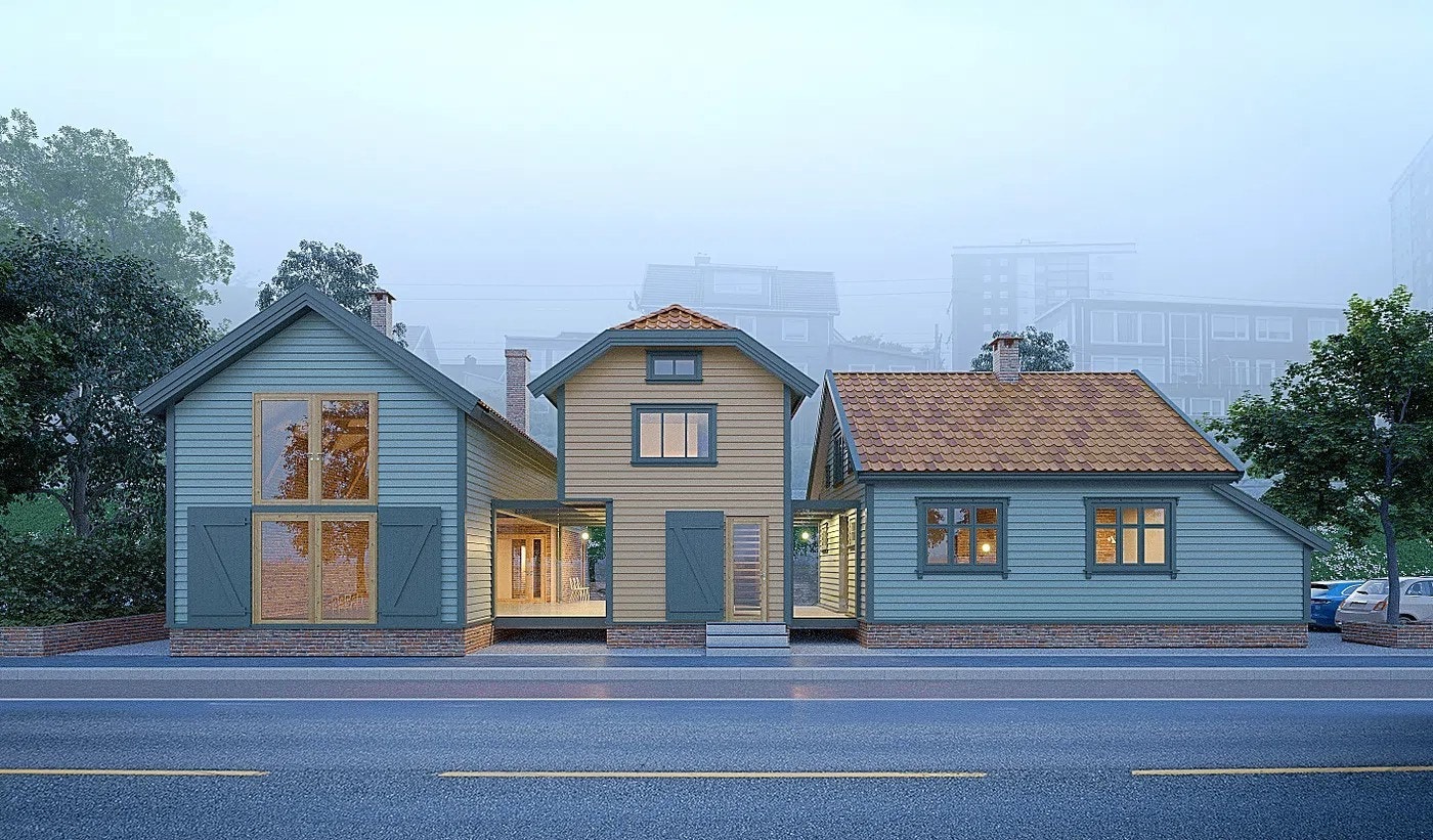 Link arkitektur sine illustrasjoner på gaten. Galleribilde