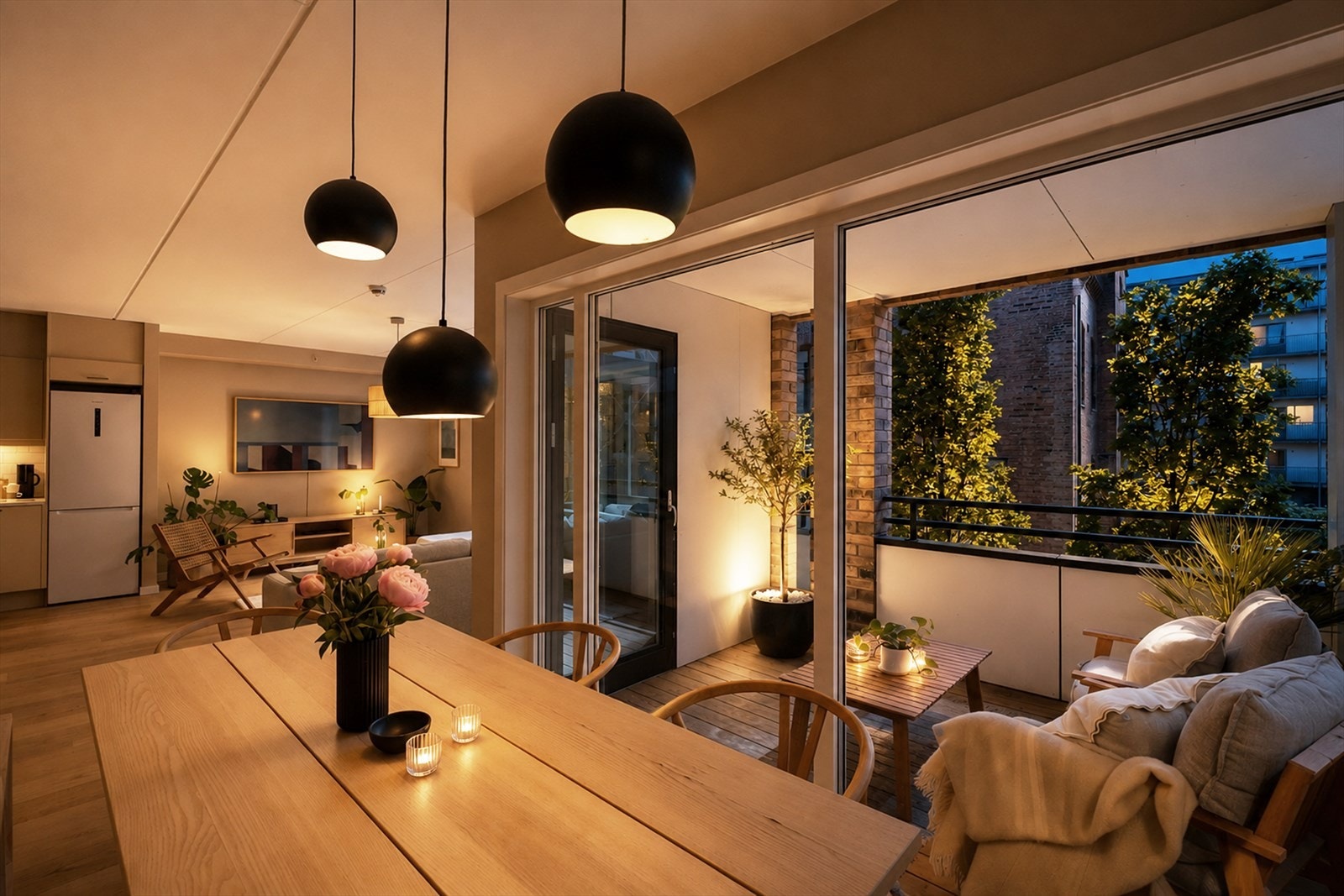 Det er vannbåren gulvvarme i alle rom. Kveldsstemning generert av KI. Galleribilde