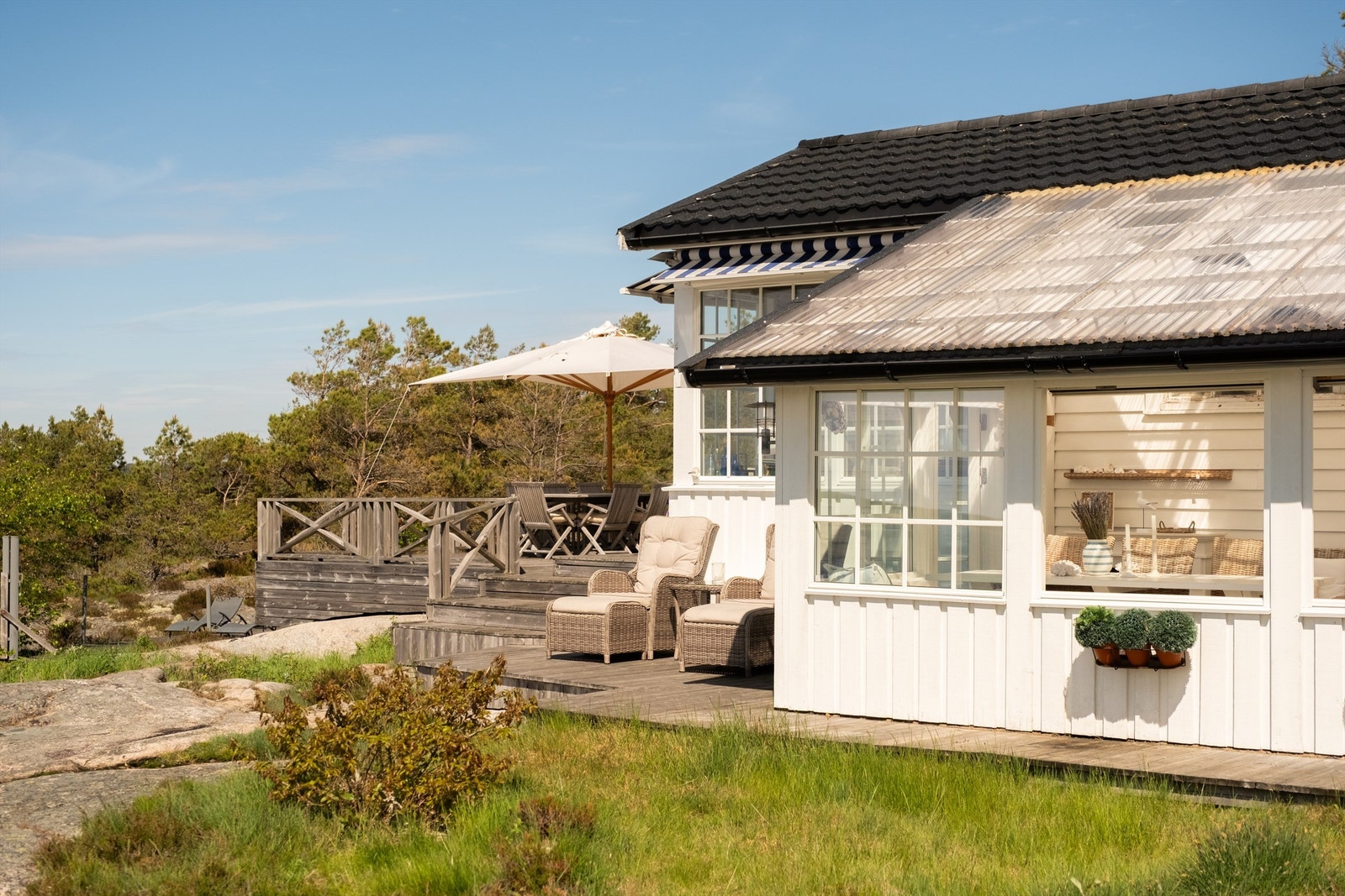 På de sammenhengende terrassene og plattingene er det mulighet for mange soner. Galleribilde