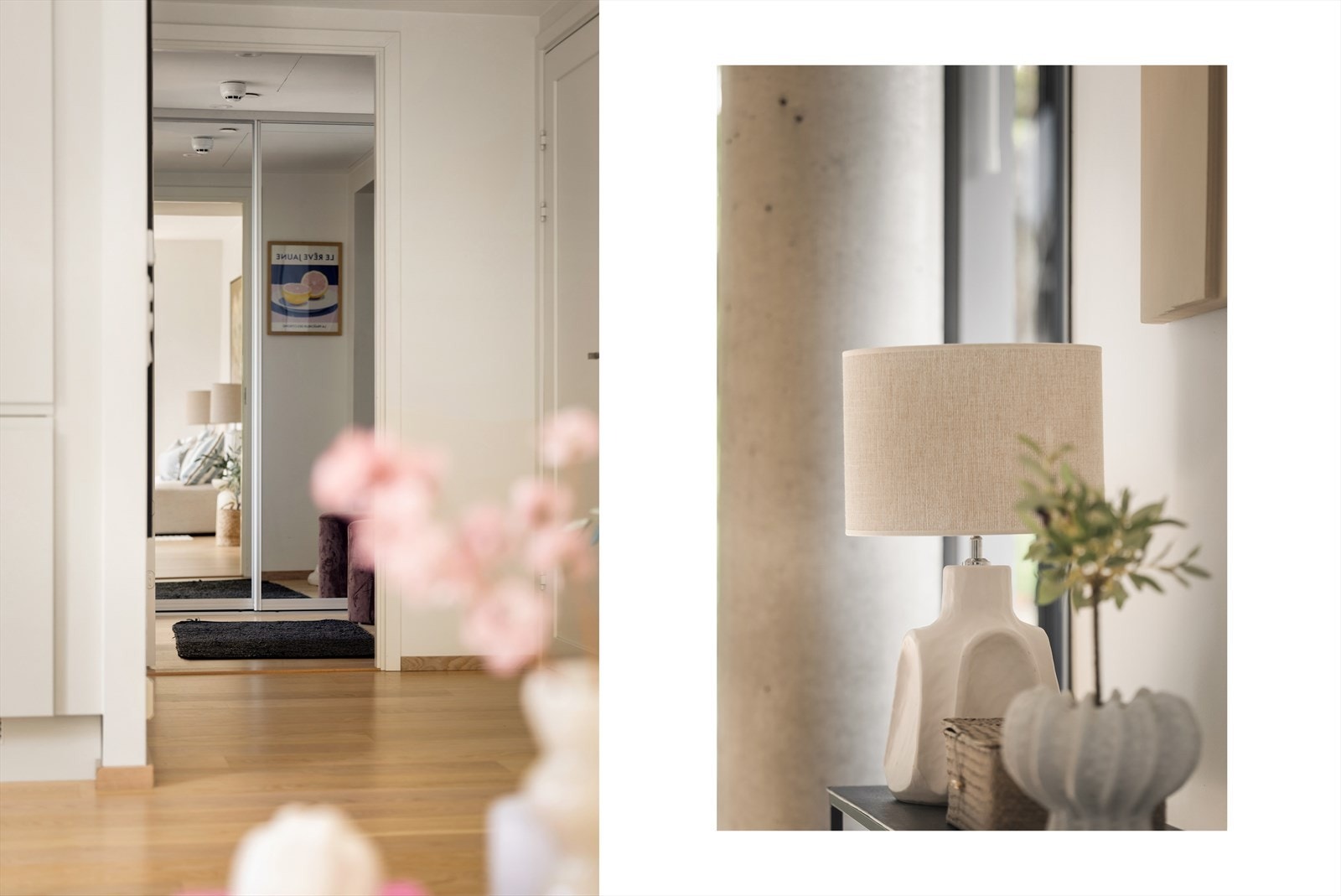 I entréen er det skyvedørsgarderobe med speildører. Galleribilde