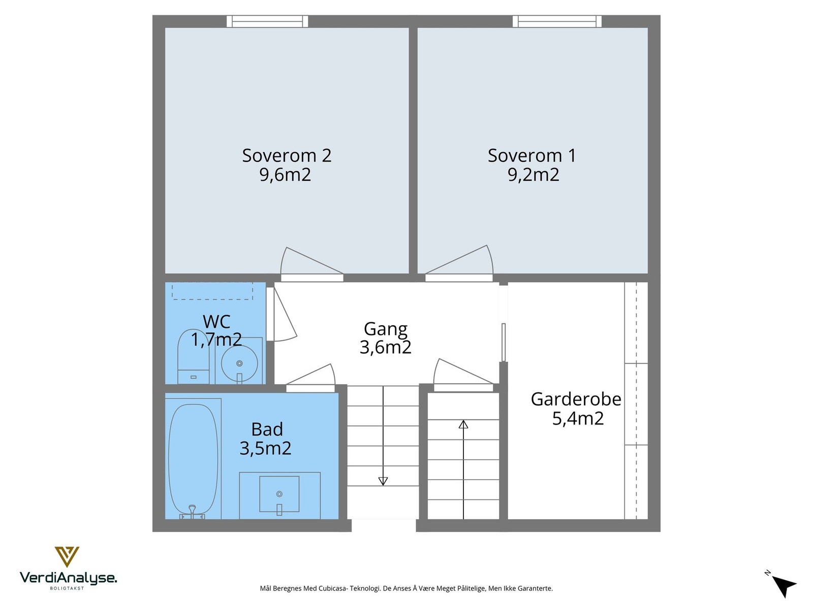 Planløsninga i underetasje består av 2 soverom, garderoberom, WC og bad. Galleribilde