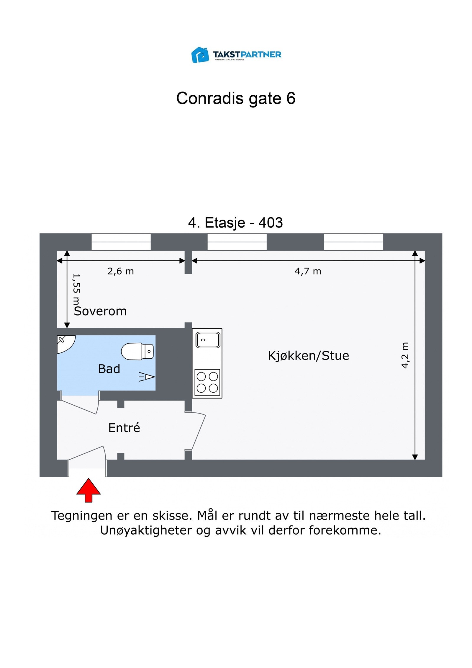 Plantegning 4. etasje. I tillegg disponerer leiligheten en loftsbod på ca. 1m². Galleribilde