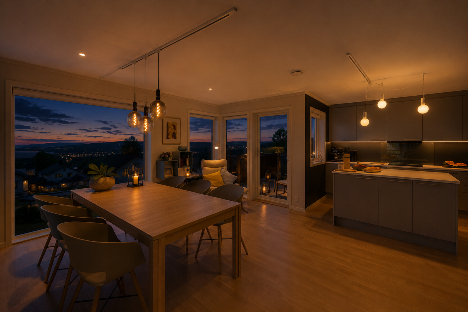 Åpen løsning skaper et naturlig samlingspunkt for familie og venner.
Foto: Generert av KI. Galleribilde