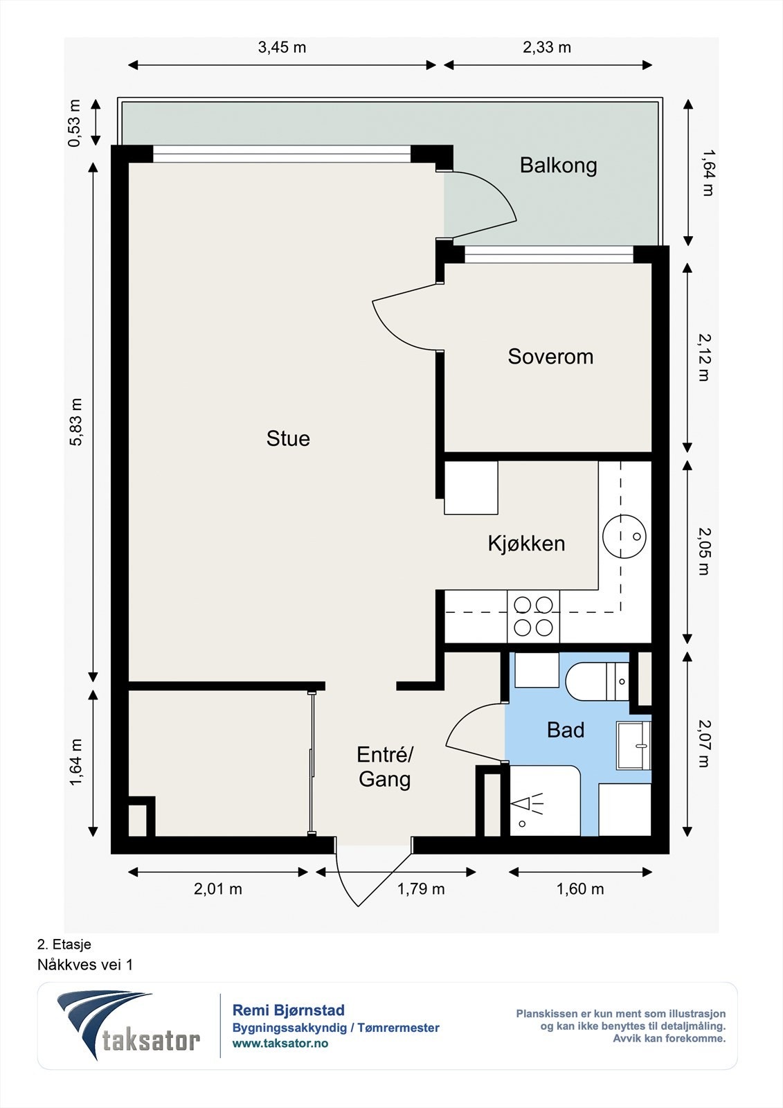 Plantegning. I tillegg disponerer leiligheten en kjellerbod. Galleribilde