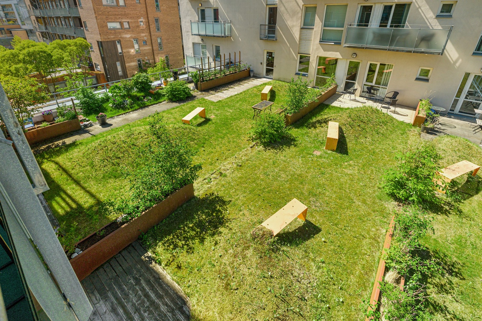 Utsikt mot felles takterrasse for beboerne. Galleribilde