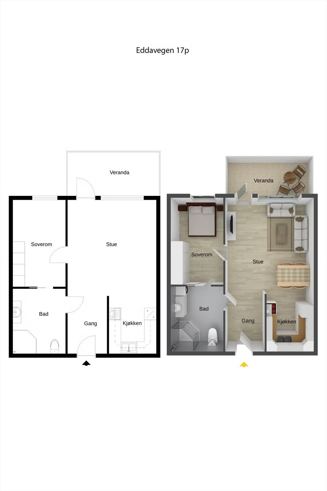 Leiligheten ligger i andre etasje med et bruksareal på 46 m². Galleribilde