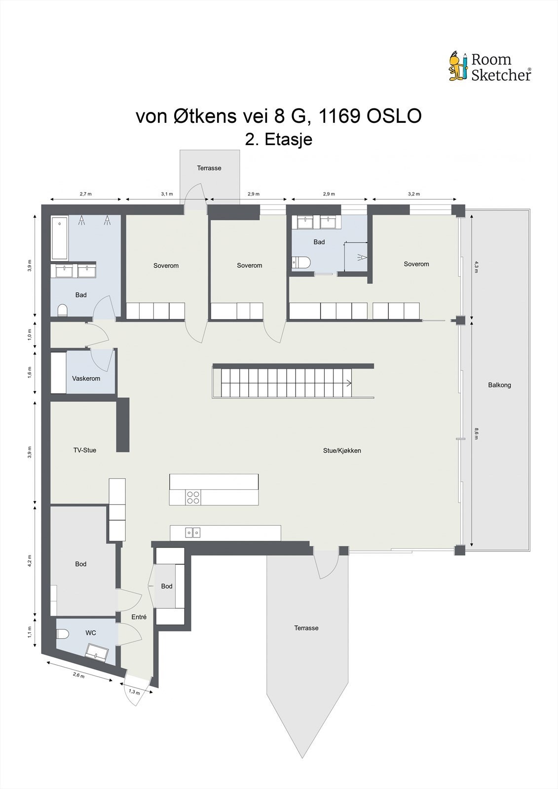 Plantegning hovedetasje (2. etasje) Galleribilde