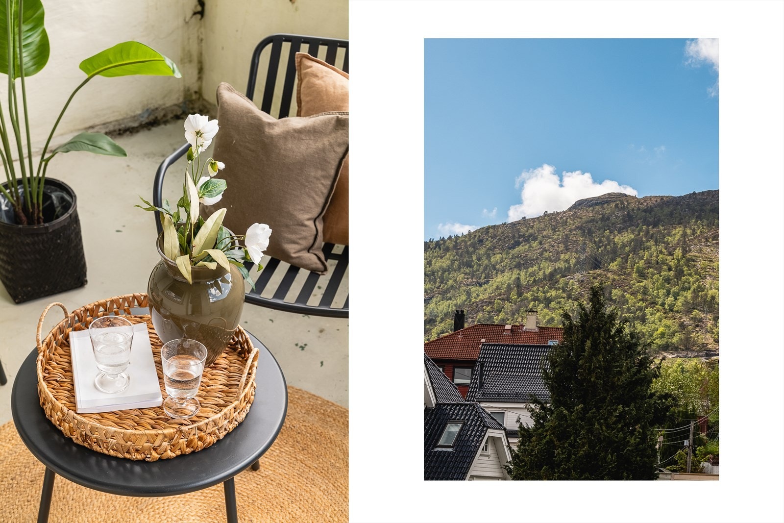 Hyggelig utsikt over et sjarmerende nabolag, fjell og mye himmel. Galleribilde