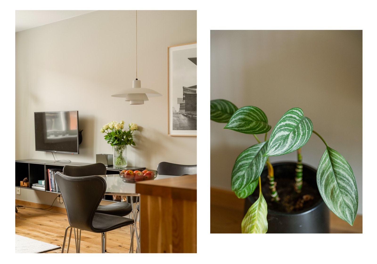 Overflatene er malt i en tidsriktig fargepalett, som harmonerer godt med boligens helhetlige uttrykk. Galleribilde