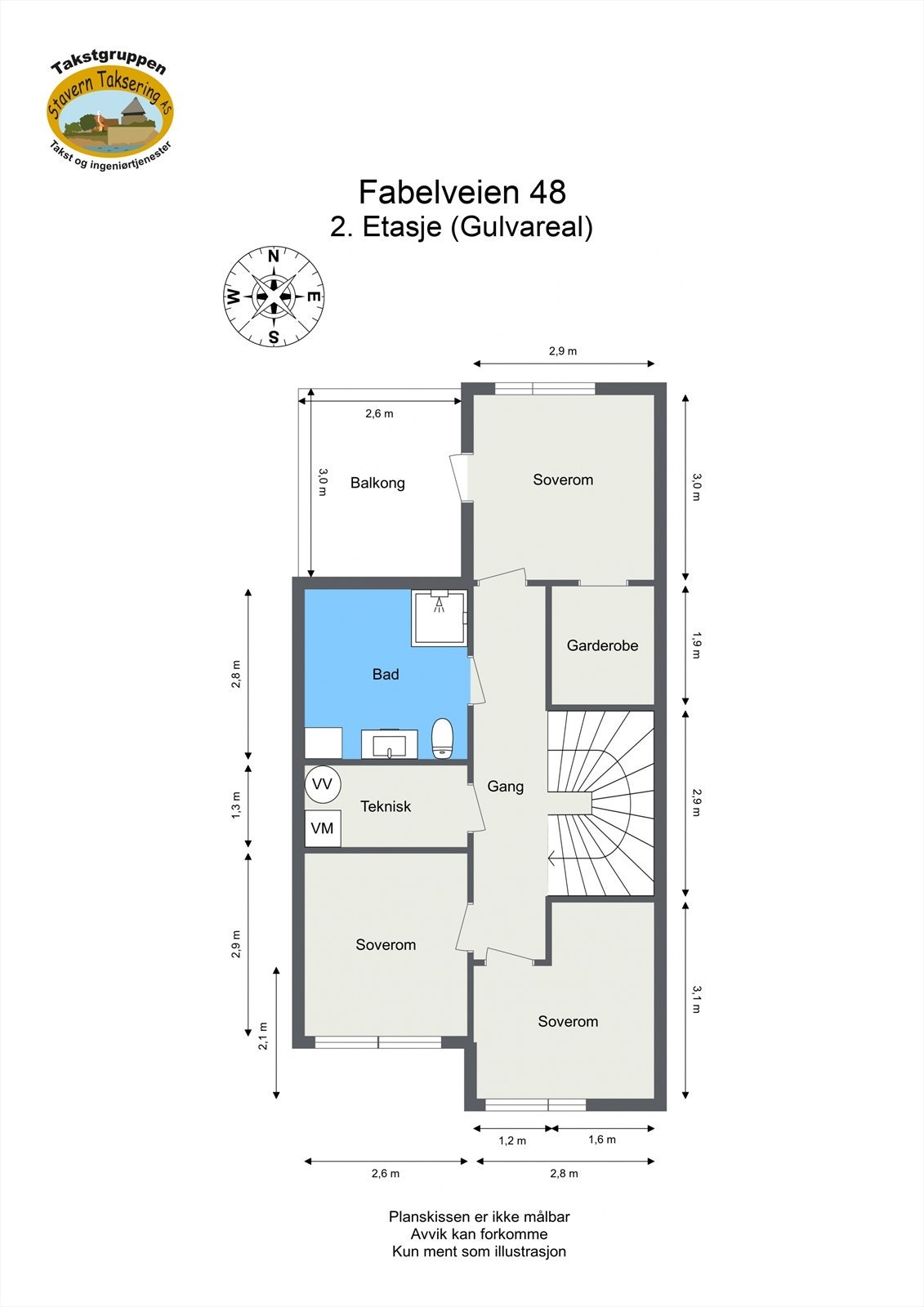 Andre etasje inneholder tre soverom, bad, garderobe og en innvendig bod hvor ventilasjonsaggregatet er plassert. Galleribilde