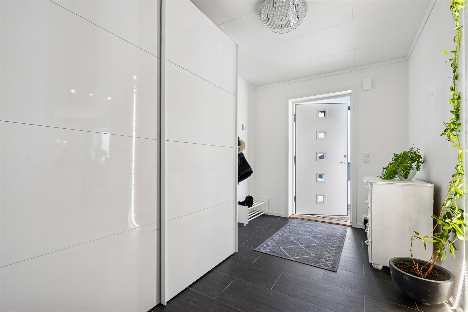 Ytterdøren er malt og har glassfelt. Galleribilde