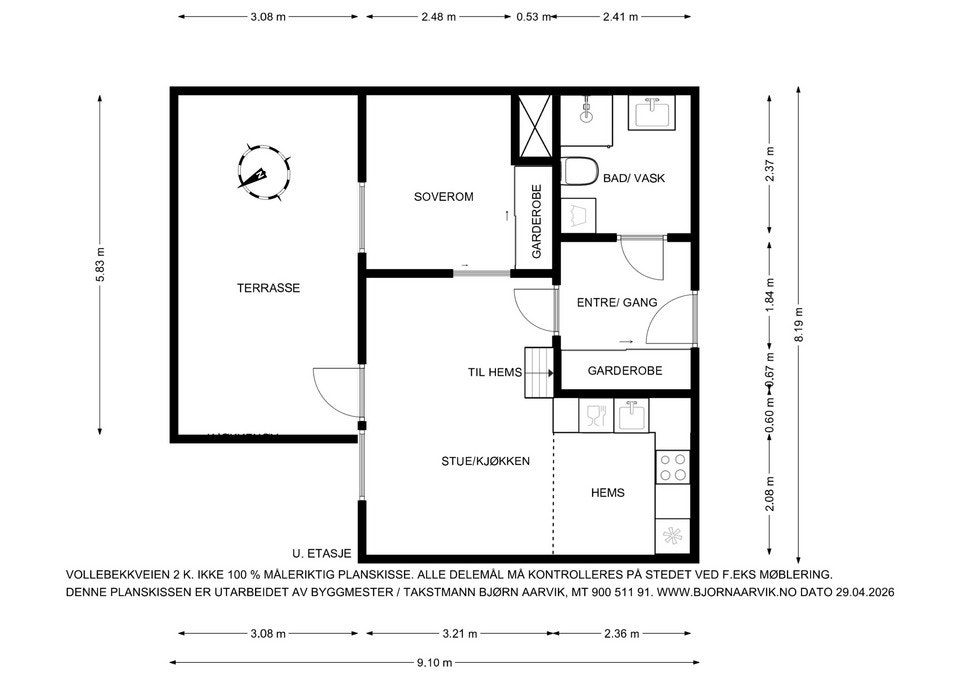 Mye bolig for pengene! Leiligheten har en svært effektiv planløsning med mye ekstra areal, bl.a 11 kvm hems og 20 kvm terrasse. Galleribilde