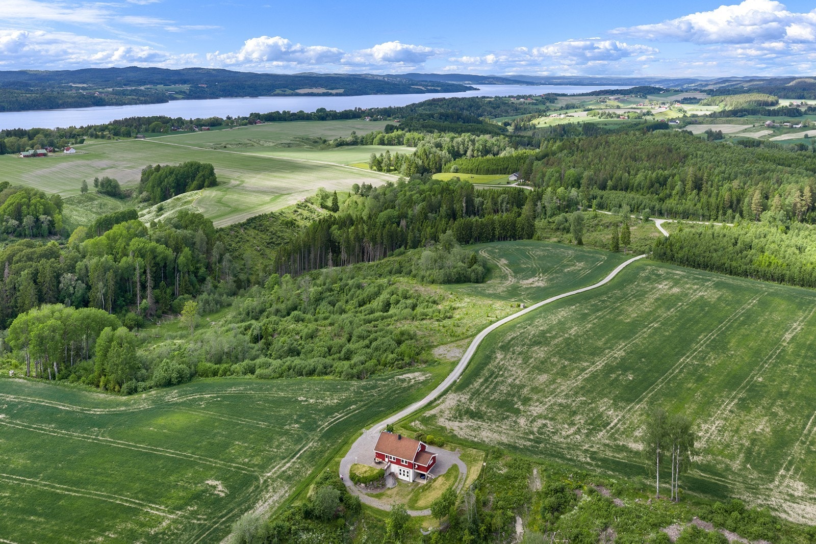 Tomten er pent opparbeidet med plen og naturlige omgivelser. Galleribilde