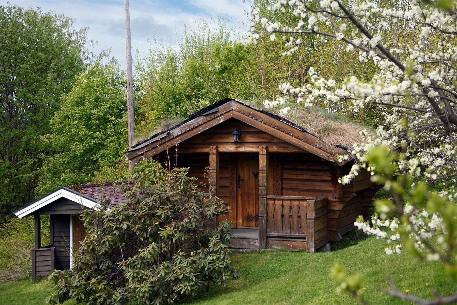 Sjarmerende stabbur fra 1994, oppført i laftet tømmer med torv på taket. Galleribilde