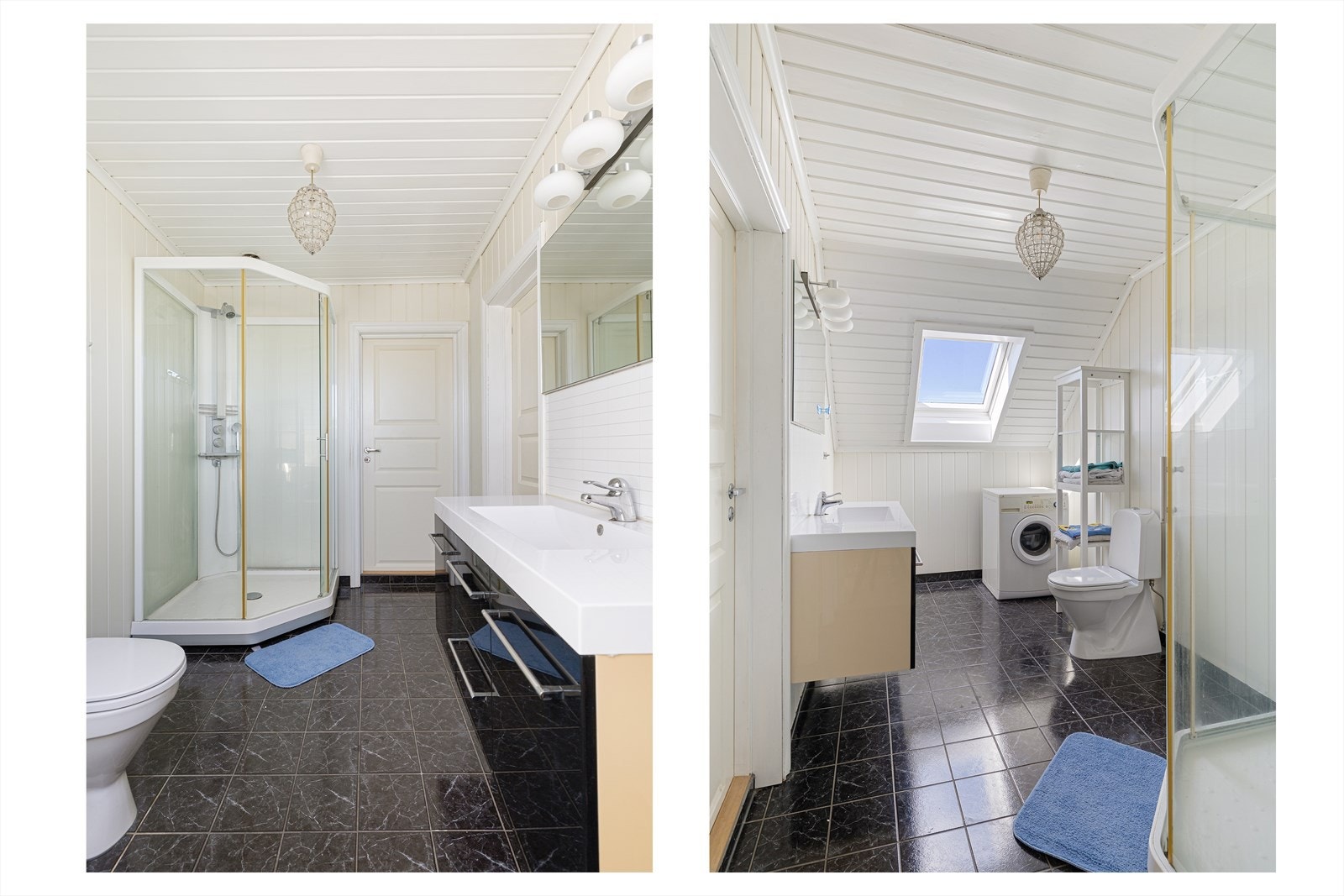 Detaljer fra badet, som viser både dusjkabinett og servantløsningen. Galleribilde
