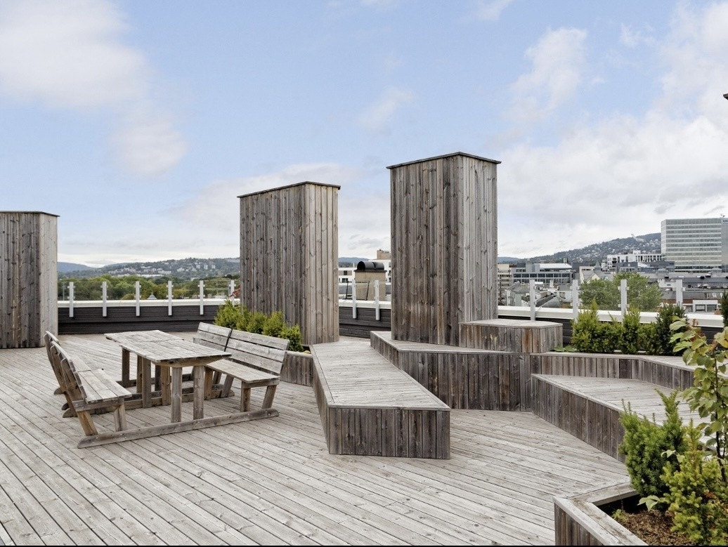 Takterrassen, inkl. grill, er til fri benyttelse for leietakerne Galleribilde