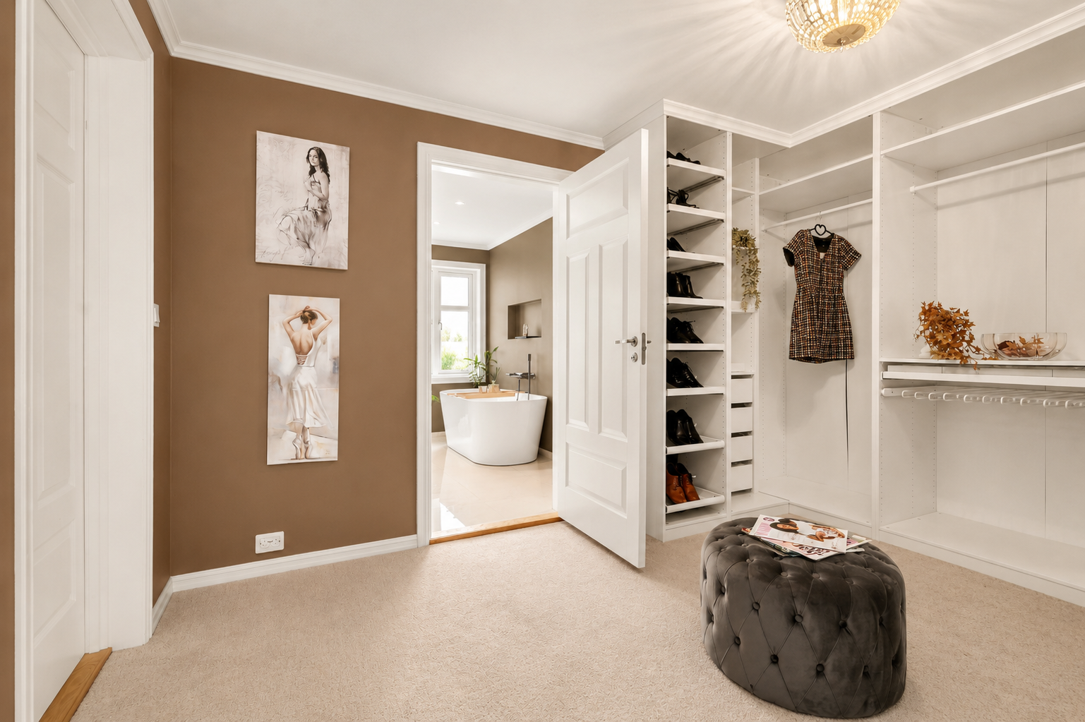 Walk-in closet i tilknytning til hovedsoverom Galleribilde