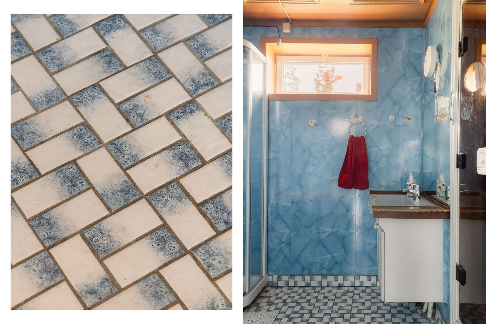 Baderommet har adkomst fra vaskerommet. Det er innredet med dusjkabinett, gulvmontert WC og baderomsinnredning med heldekkende servant og speil på vegg. Varmekabler på gulv. Galleribilde