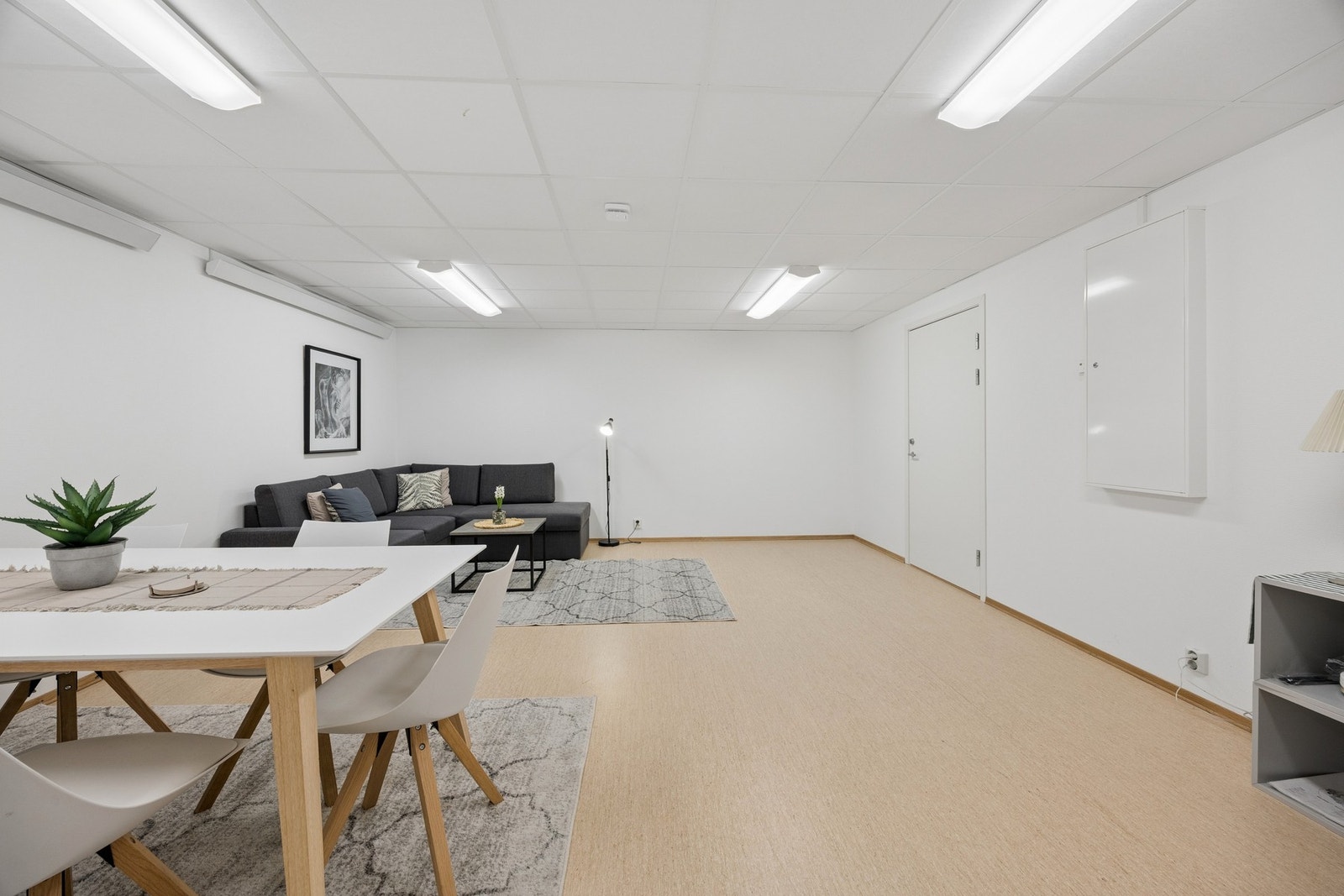 Rommet er innredet med plass til både sofagruppe og spisebord. Galleribilde