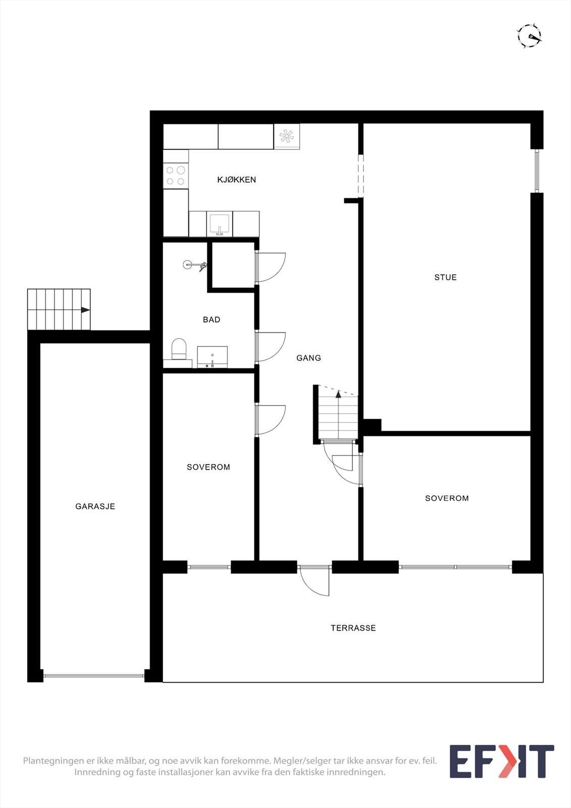 Sokkelleiligheten har egen inngang og en arealeffektiv planløsning med to soverom, stue, kjøkken og bad. Galleribilde